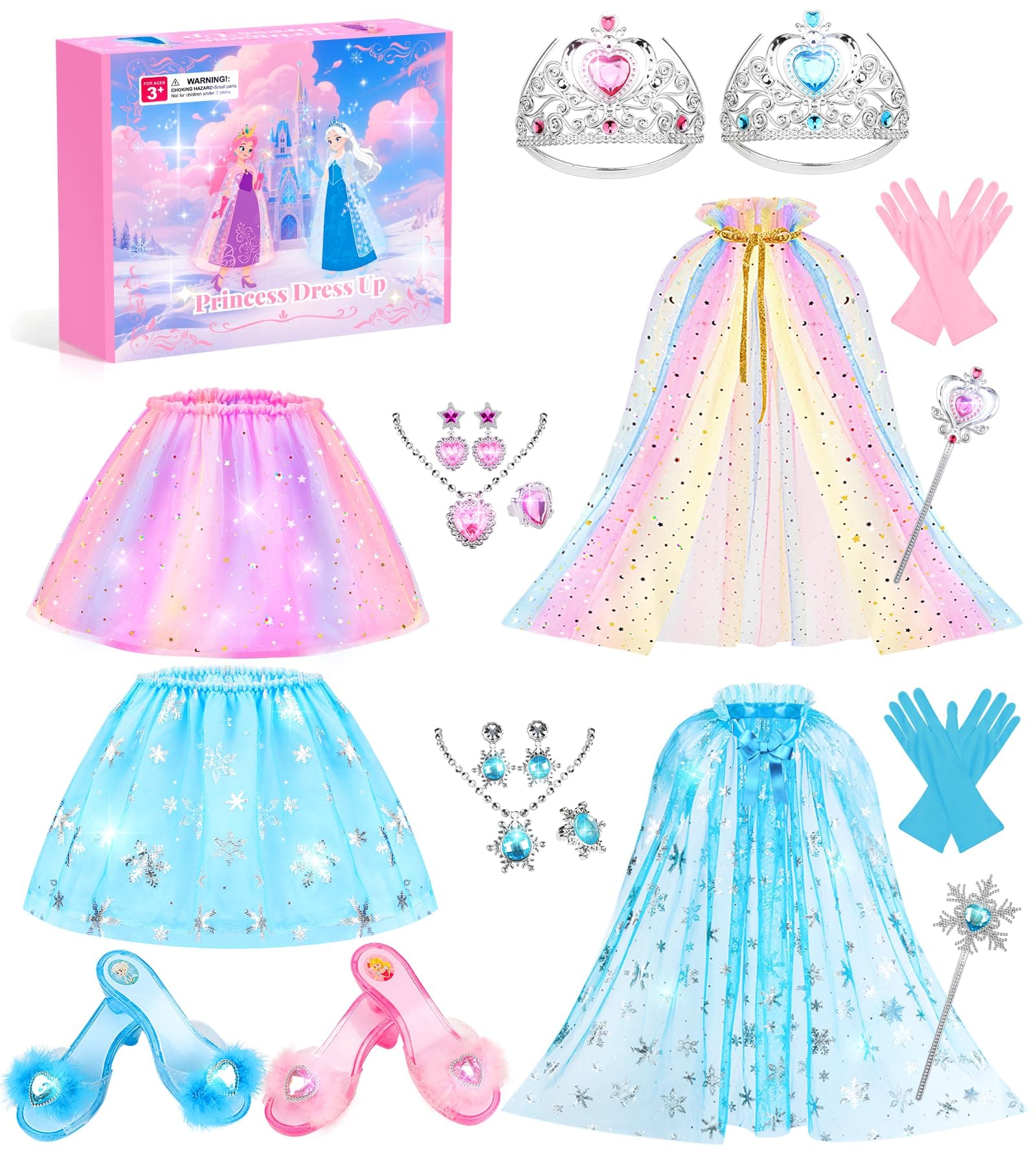 DISHIO Princess Dress Up Shoes Jewelry Boutique Girls Dress Up Shoes for Pretend Play Clothes Accessories with Theme Costumes for Toddler Little Girls Age 3 4 5 6 Birthday Gifts