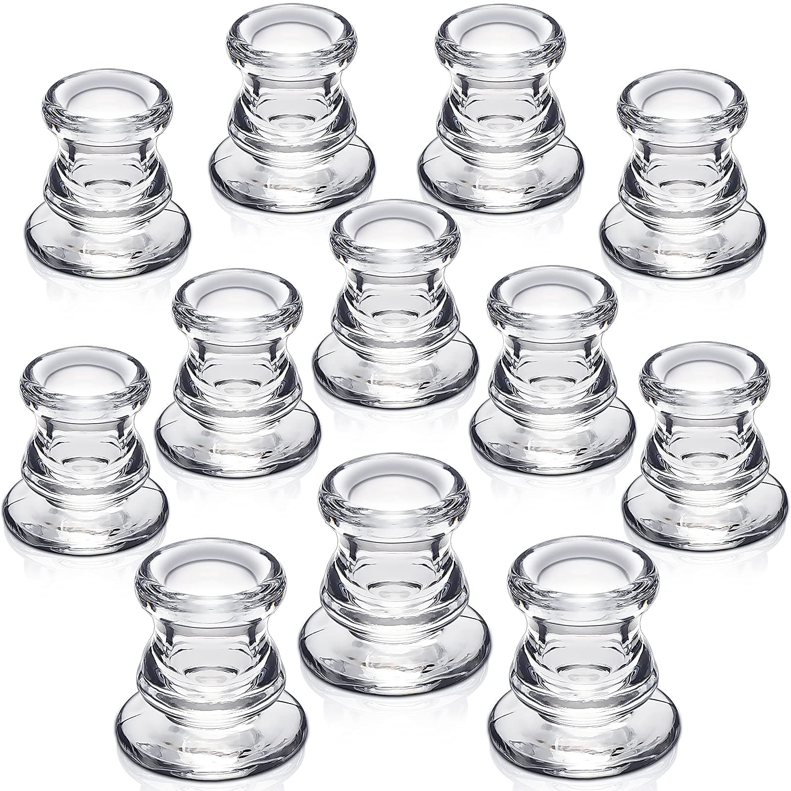 NITIME Candlestick Holders Bulk - 12PCS Taper Candle Holders for Table Centerpiece - Thick Glass Candle Holders for Wedding, Party and Festival Decoration