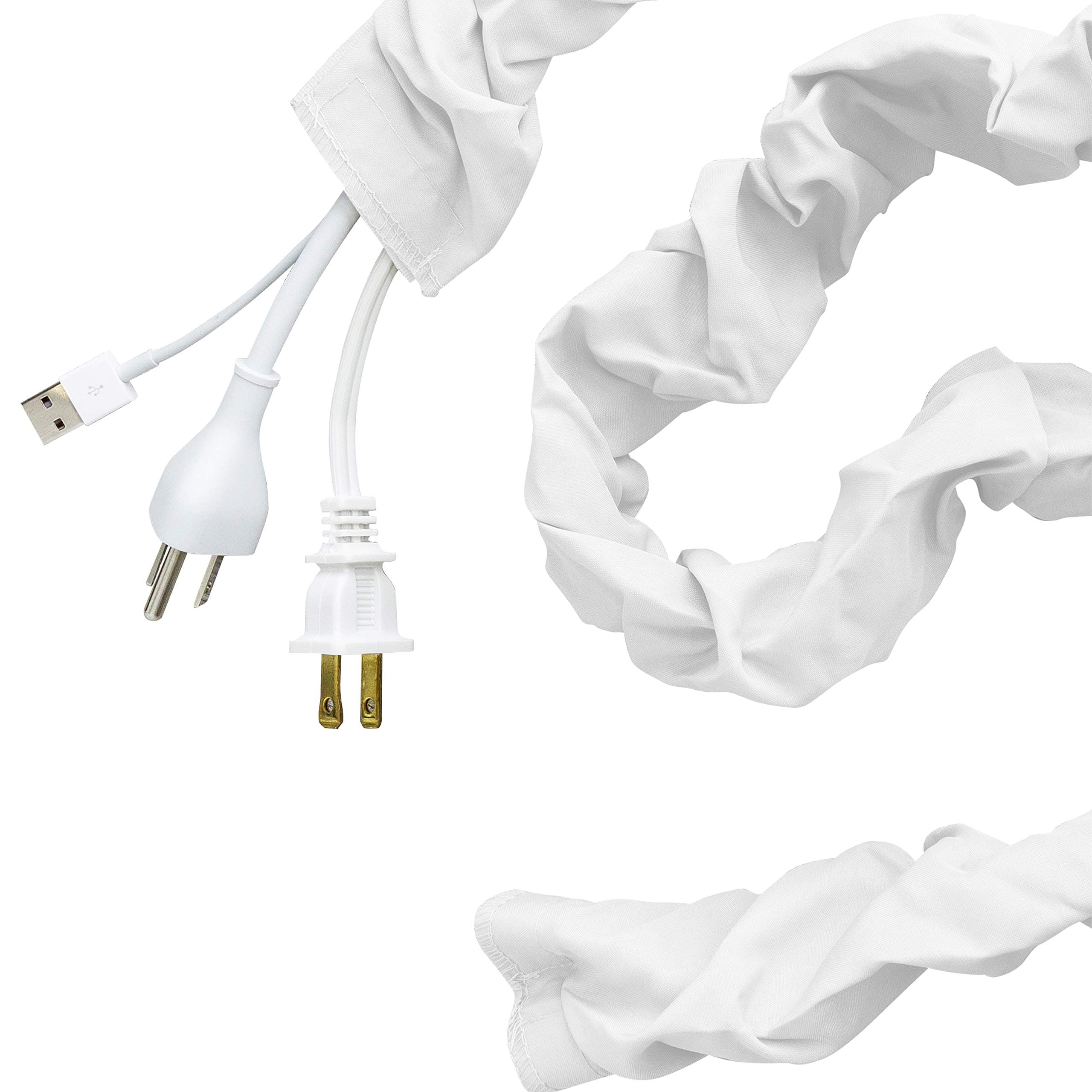 Cordinate Fabric Cord Cover, 6 ft, Hides Cables, Great for Lamps, Light Fixtures, and Desks, Cable Management, Easy Installation, Eggshell White, 40723