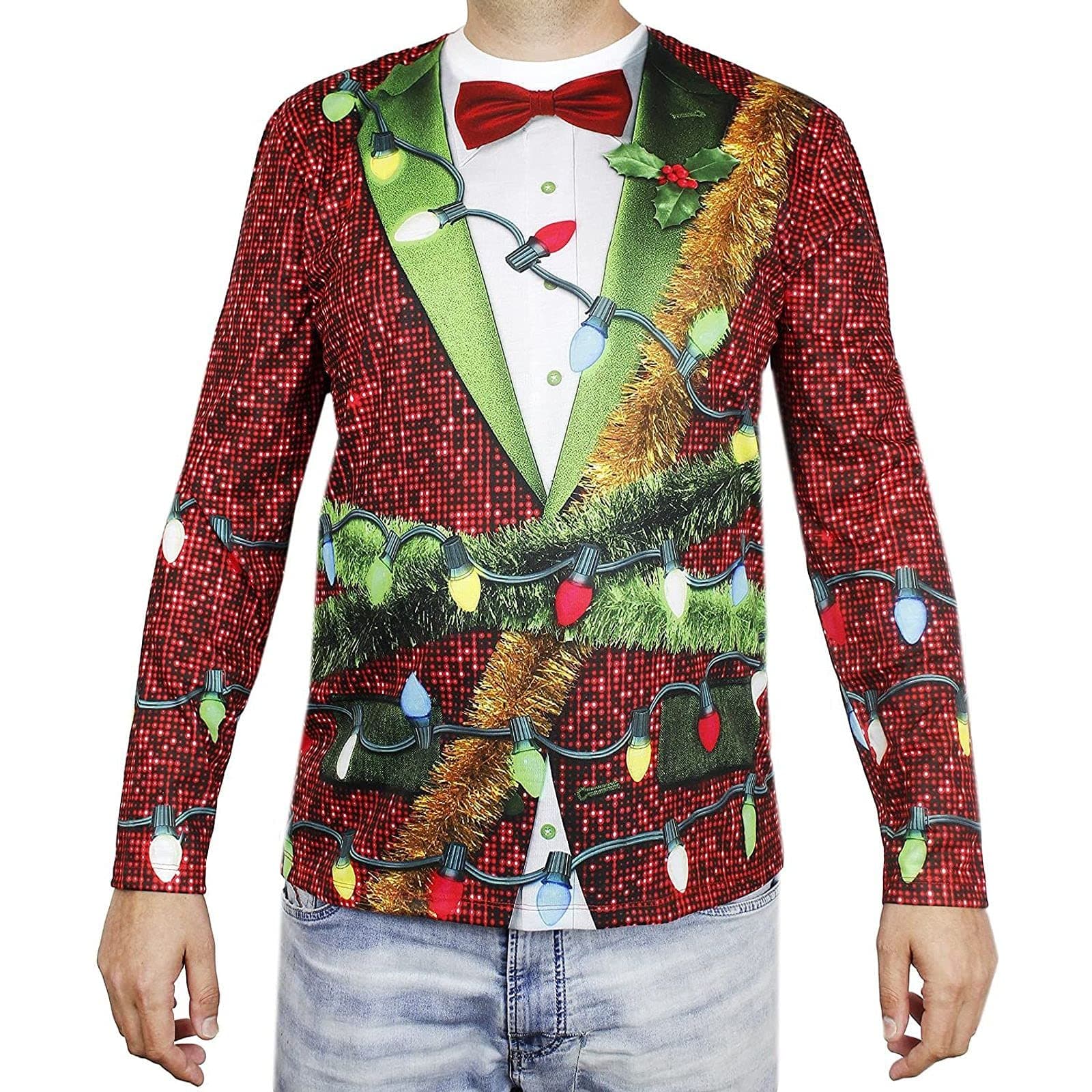 Funny Christmas Shirt, Faux 3D Top Holiday Suit for Adults (Size Small)
