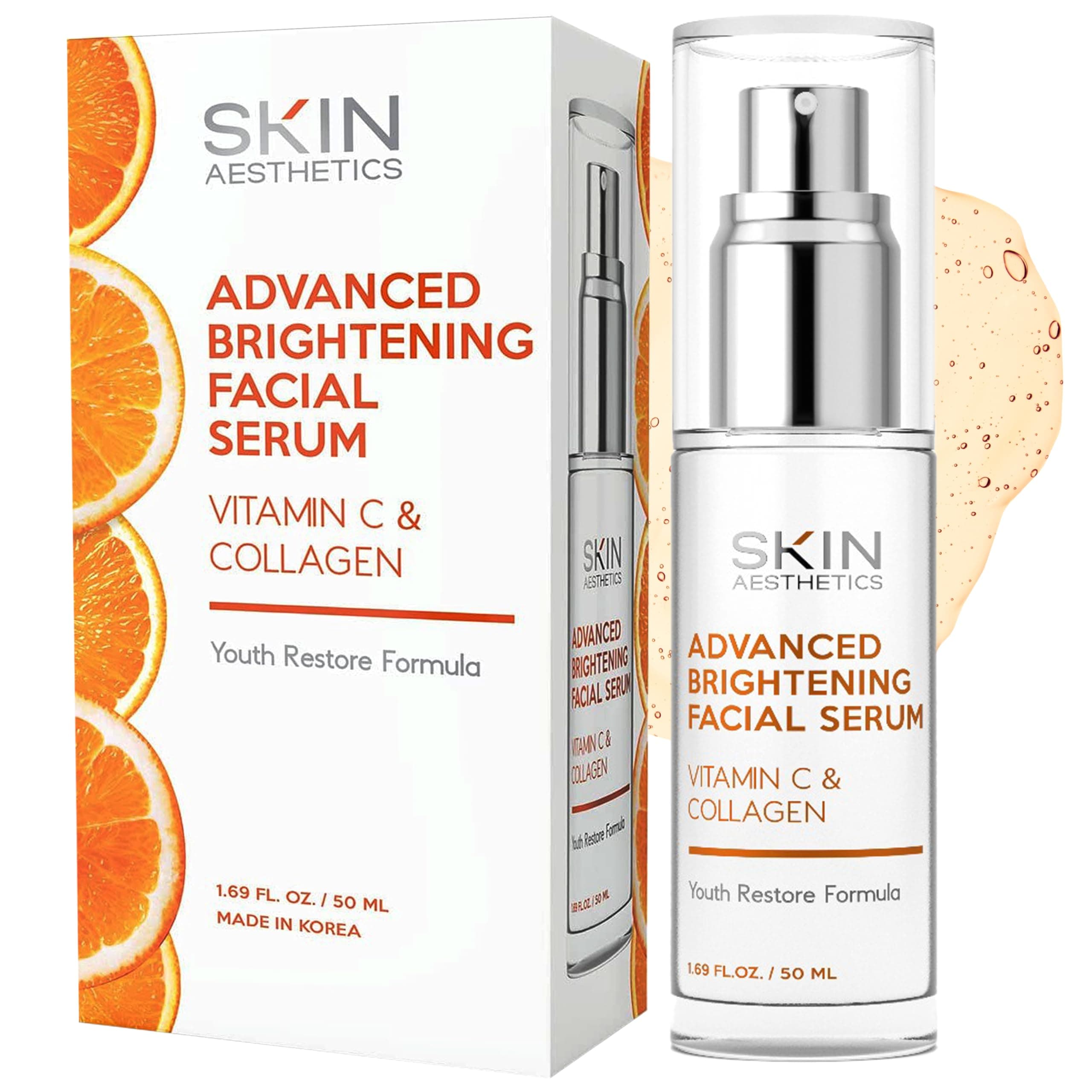 Vitamin C Serum With Collagen - Dermatologist Tested - Korean Skin Care for Dark Spots & Skin Brightening - Anti Aging & Acne Facial Serum - Cruelty Free - All Skin Types - 1.69 oz by Skin Aesthetics