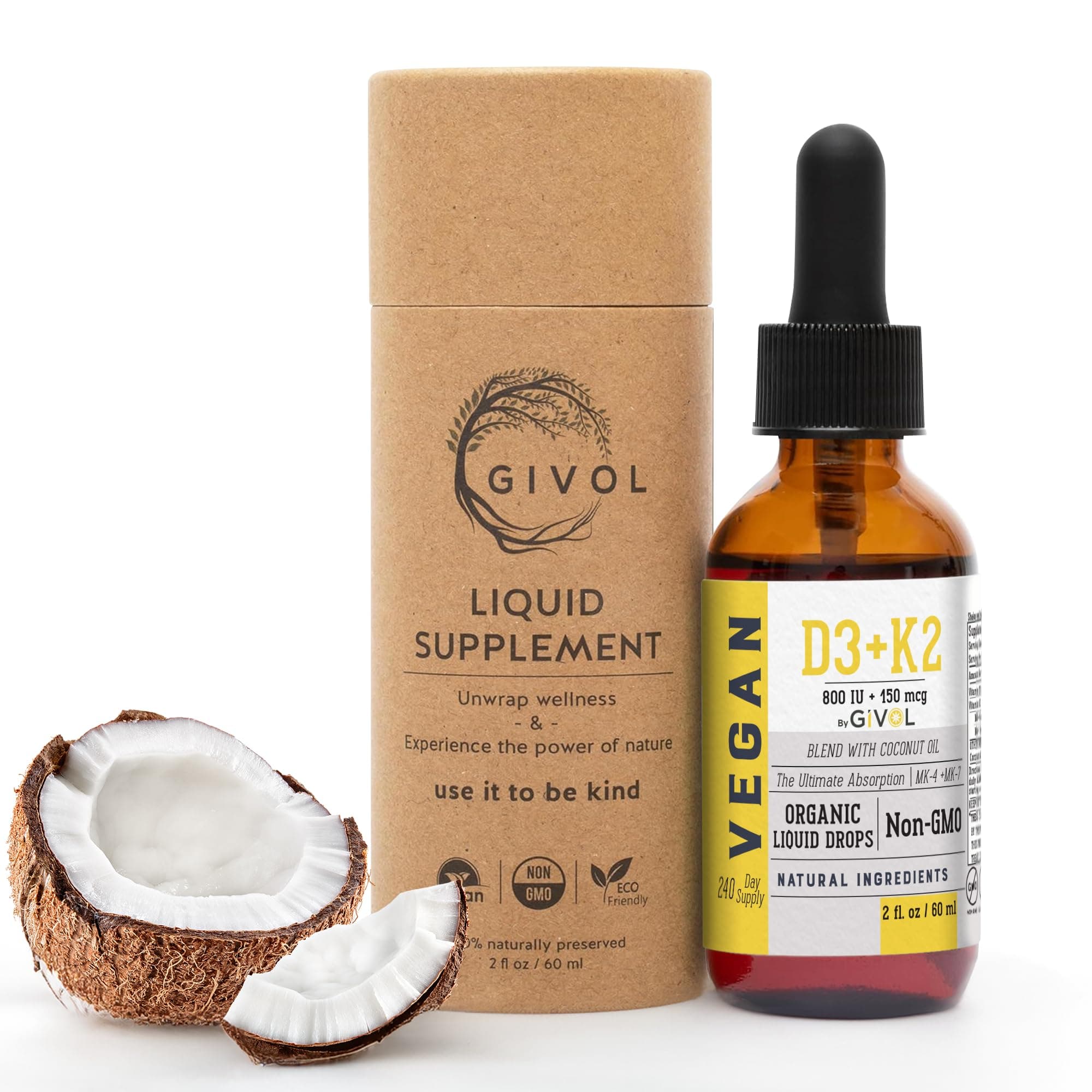 D3 + K2 Liquid Drops with MK-4 & MK-7 –Non-GMO, Gluten-Free, Sugar-Free, Easy Absorption, Liquid Spray for Kids & Adults - 2 Fl Oz/60 ml, 240 Day Supply