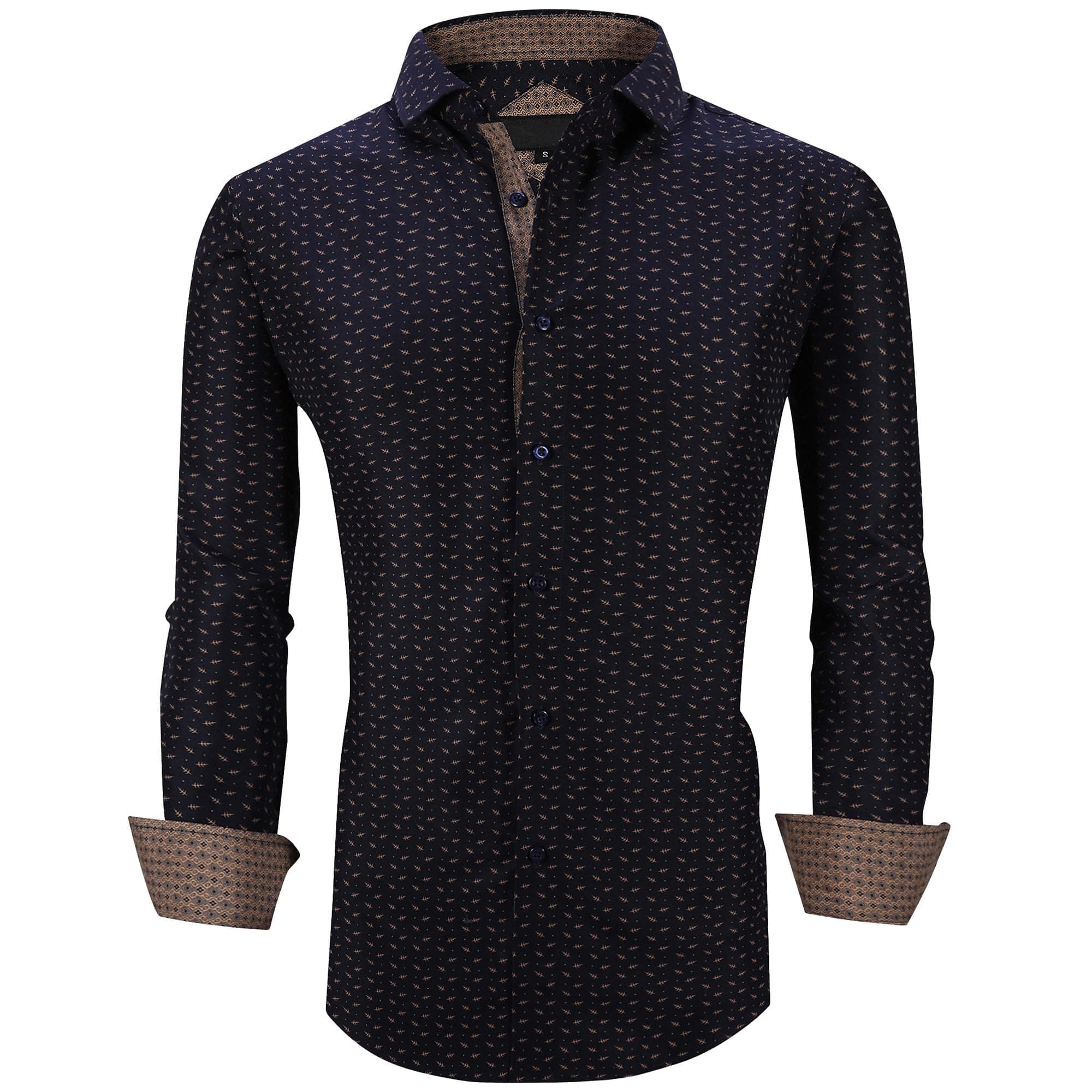 WARHORSEE Mens Casual Button Down Dress Shirts Long Sleeve 4-Way Stretch Collared Printed Business Work Shirt