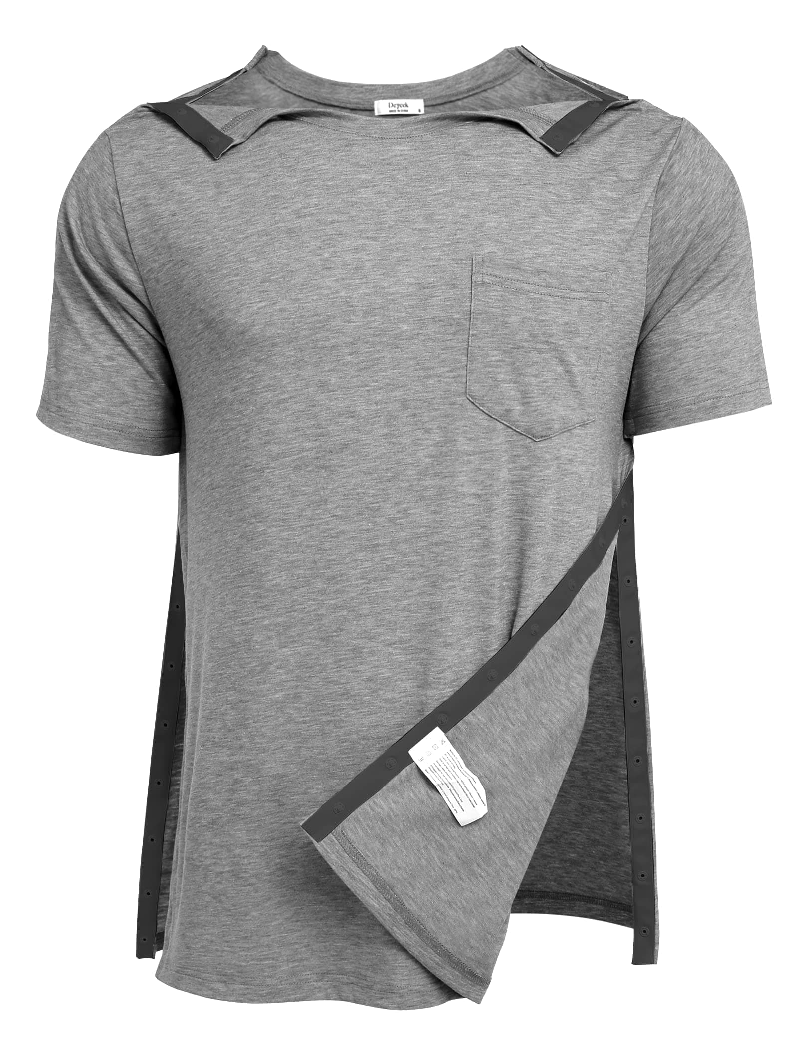Men's Post Shoulder Surgery Shirts Recovery Tear Away Short Sleeve Full Open Side Snap Access Chemo Clothing