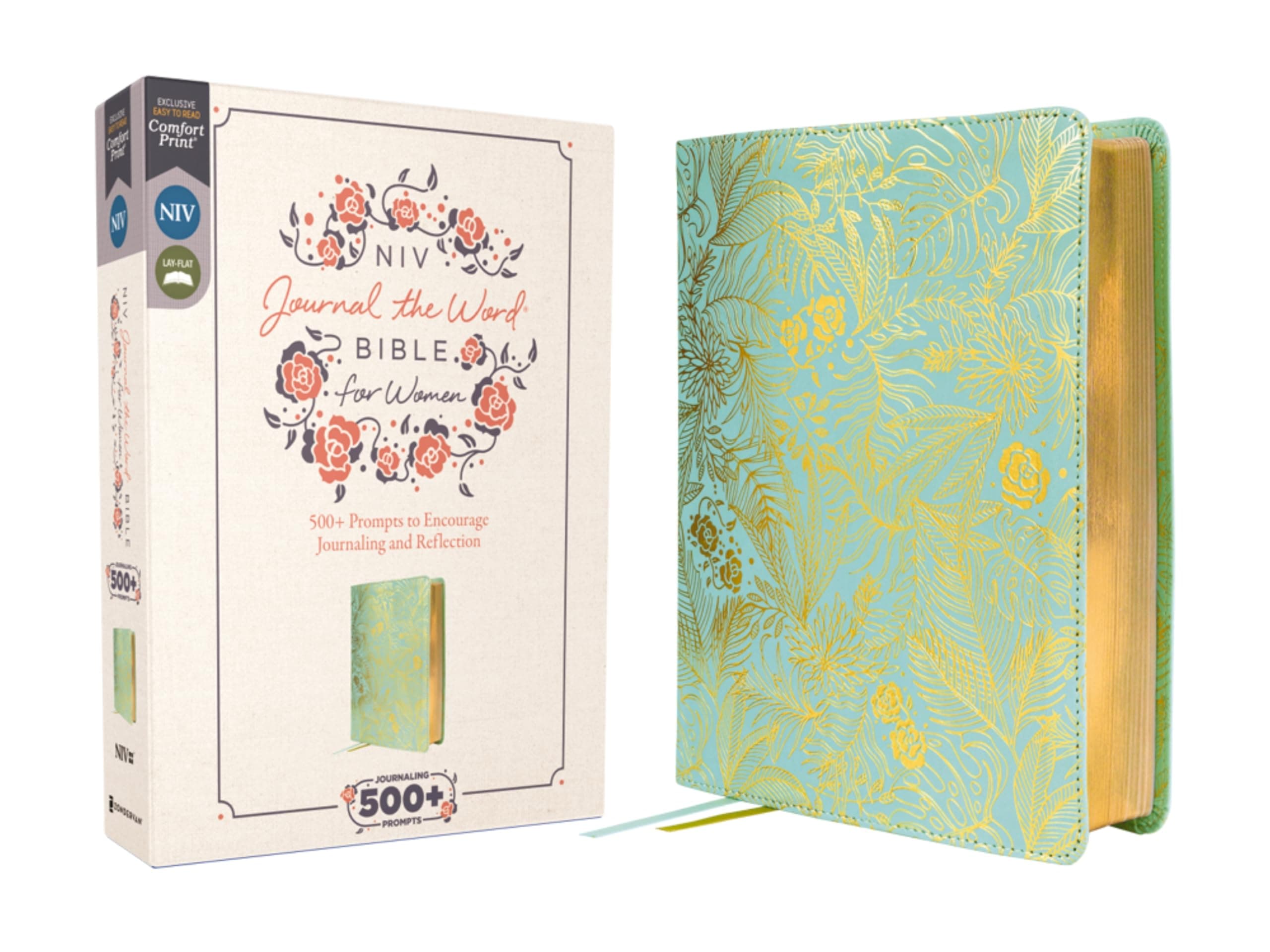 Niv, Journal the Word Bible for Women, Leathersoft, Teal, Red Letter, Comfort Print: 500+ Prompts to Encourage Journaling and Reflection (Niv Journal the Word Bible)