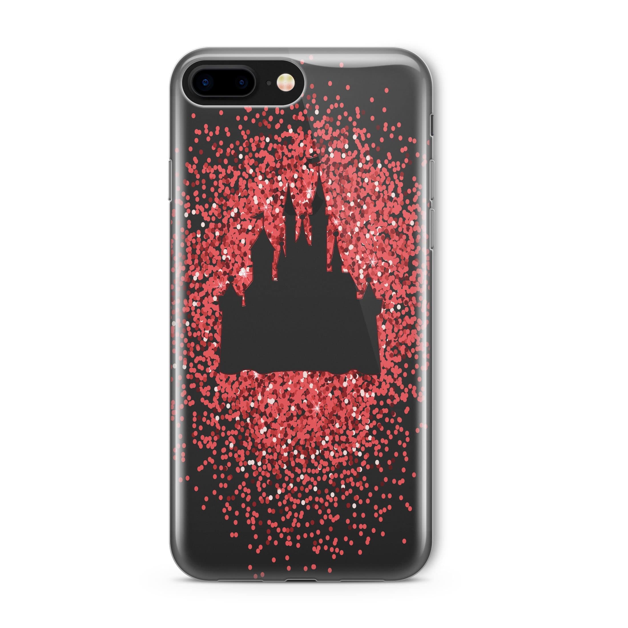 SmartGiftShop Cartoon Movie Character GLITTER Effect CLEAR TPU Phone Cover Case for iPhone Range iPhone X/Red Disney Castle