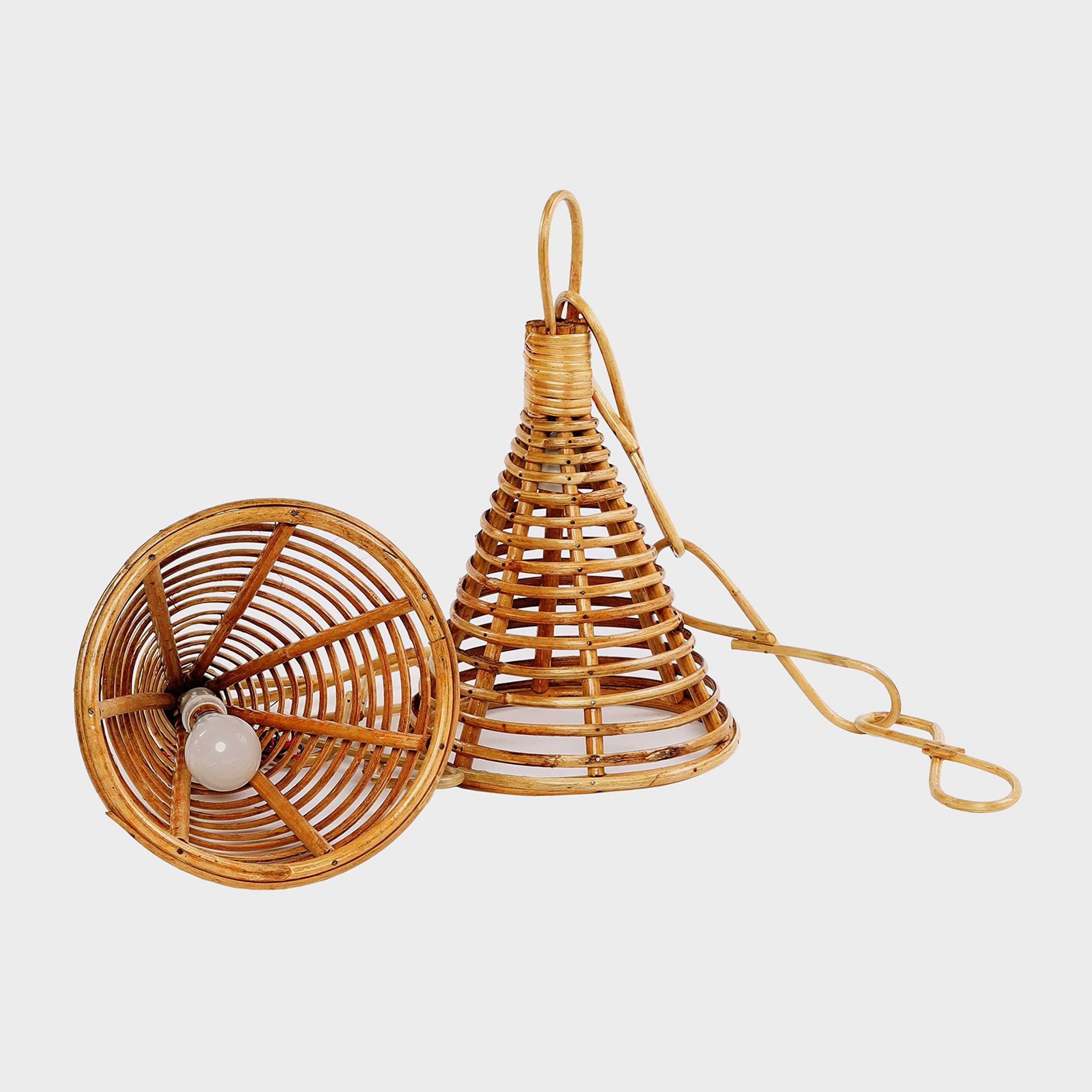 ZILVER: Living with Nature Handcrafted Natural Cane Lamp Shades Ceiling Light Round Covered (Varnish Brown Color, Set of 2)