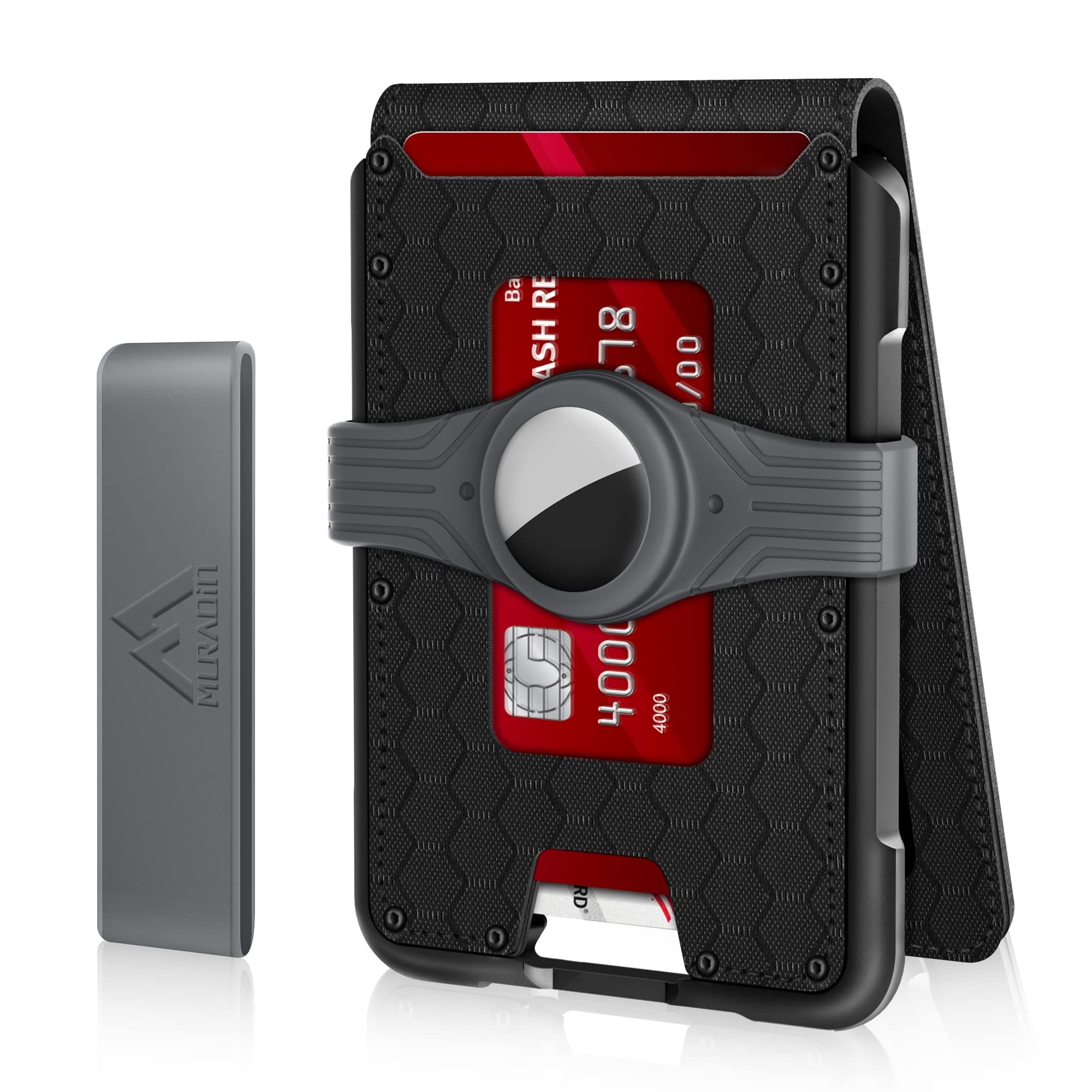 MURADIN Mens Wallet Tactical Bifold Wallets for Men Metal RFID Blocking Aluminum Minimalist Wallet Money Cards Holder Gifts for Men with Band Compatible with AirTag Grid Nylon (No Airtag)