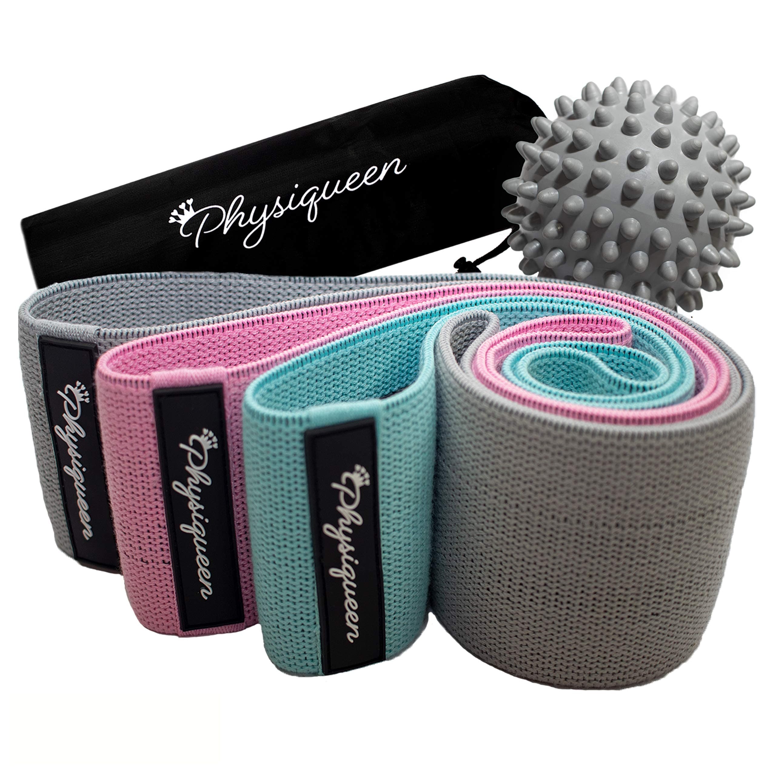 Physiqueen Resistance Bands For Legs and Glutes - Free Massage Ball - Thick Fabric Booty Bands With Free Carry Bag - Hip Circle Premium Non Slip Bands – Family Owned British Brand