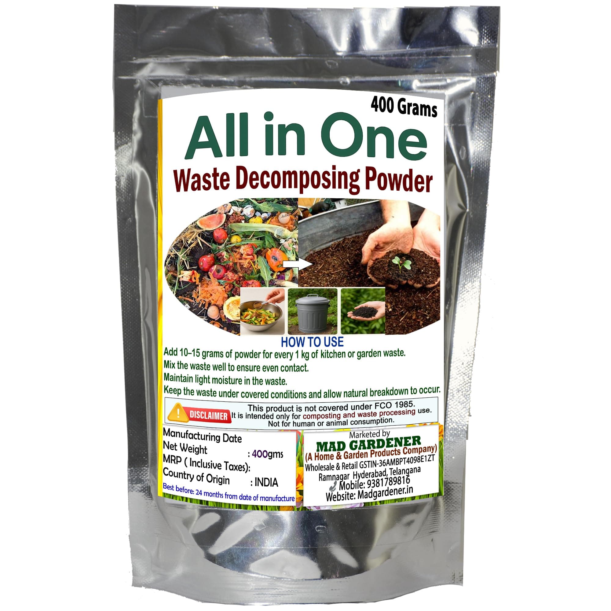 Madgardener Compost Culture Powder 400g – for Kitchen Waste, Garden Compost Bins, Balcony setups, Terrace composting, and Natural Organic Waste Breakdown in 25 Days