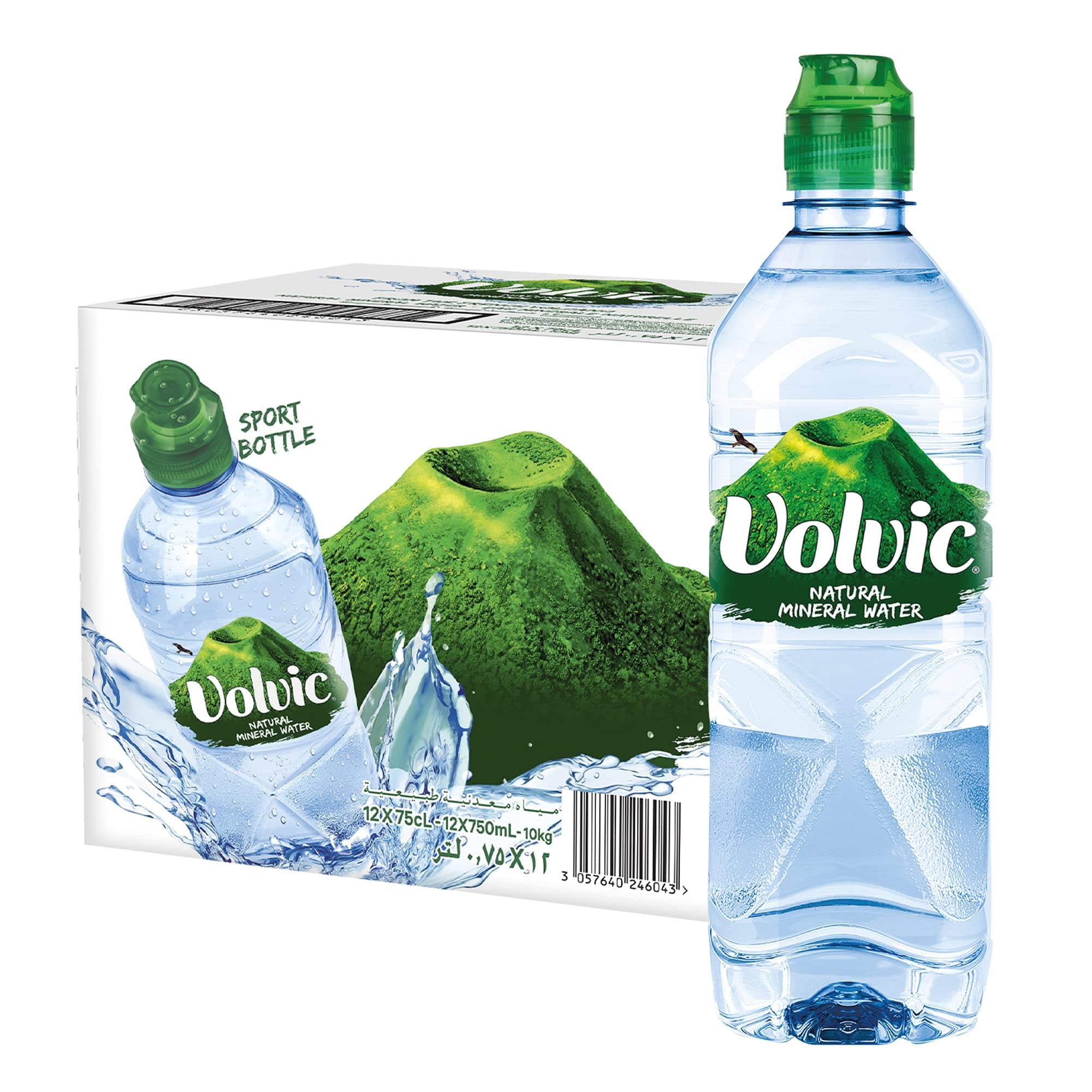 Natural Water, Mineral Drinking Water, Sustainably Sourced & Volvican Spirited Water Bottle, Case Of 12 X 750ML Volvic Bottles With Sports Cap