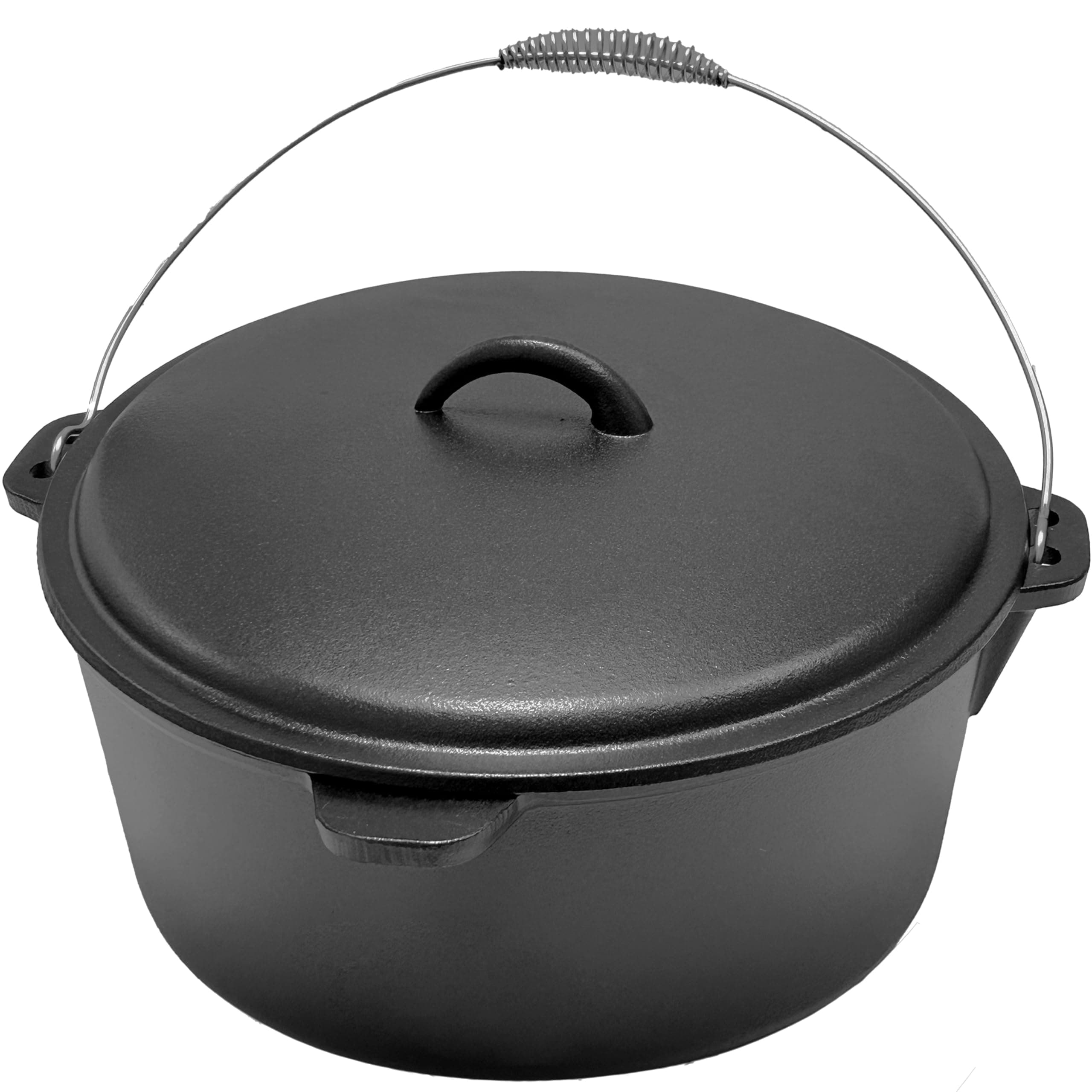 Cuisiland 12 Quart Cast Iron Dutch Oven with Dome Lid & Bail Handle – Pre-Seasoned Large Campfire Pot for Outdoor Cooking, Roasting, Baking & Stews – Heavy-Duty Cookware with Even Heat Distribution