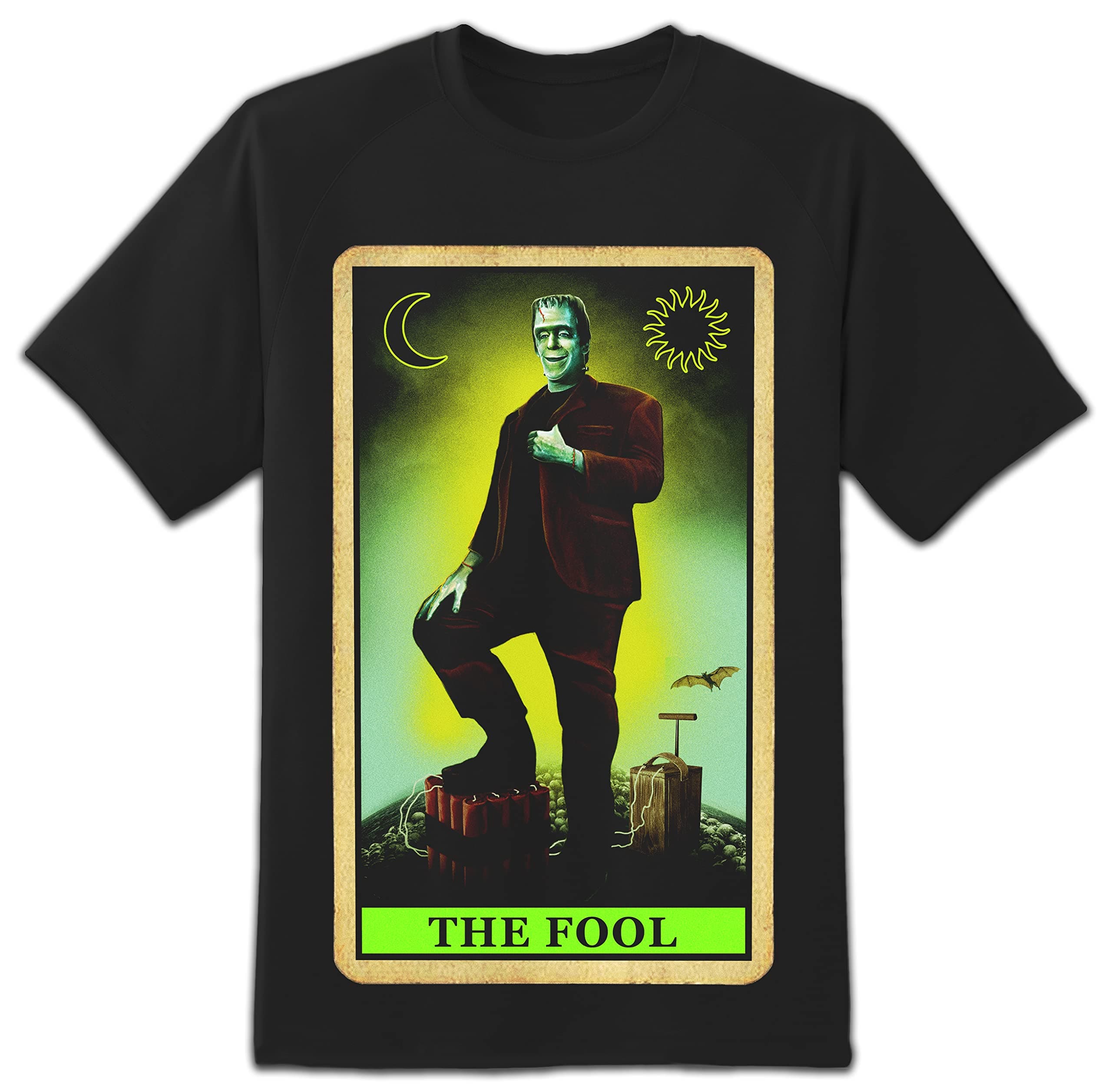 Herman Munster The Fool Tarot Card Men’s T- Shirt, Black, XL
