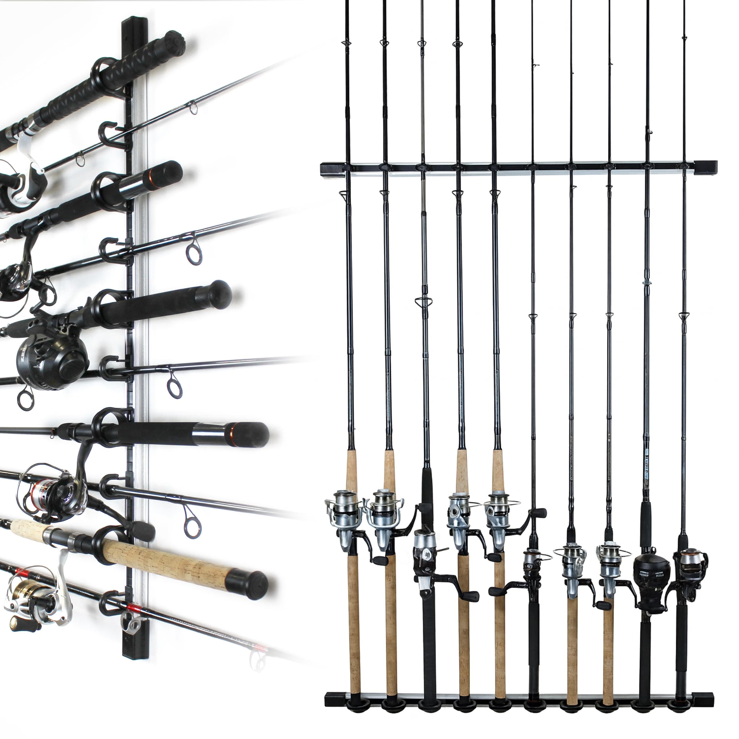 Rush Creek Creations | Fishing Rod Holder, Garage Organization and Wall Storage, for Reels, Gear and Accessories (Vertical/Horizontal Rack)