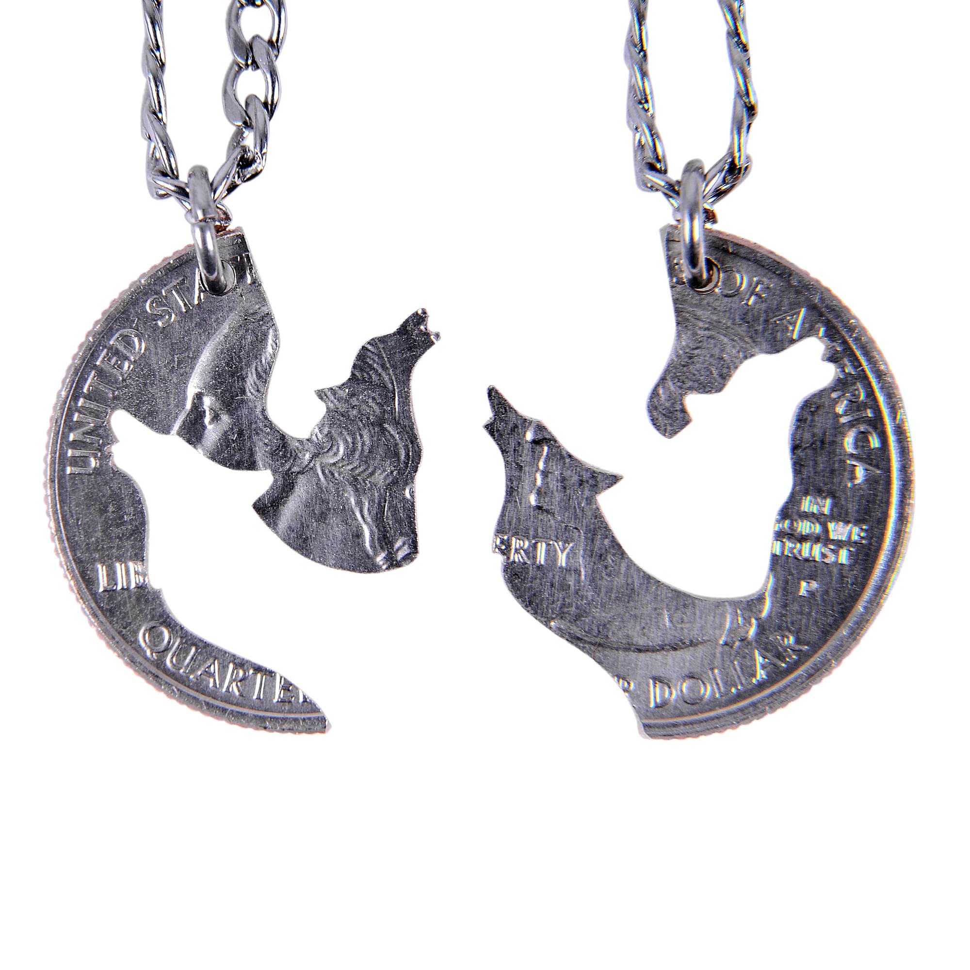 MarycraftsHand Cut Coin Wolf Necklace Howling Wolves Best Friend Necklaces for 2