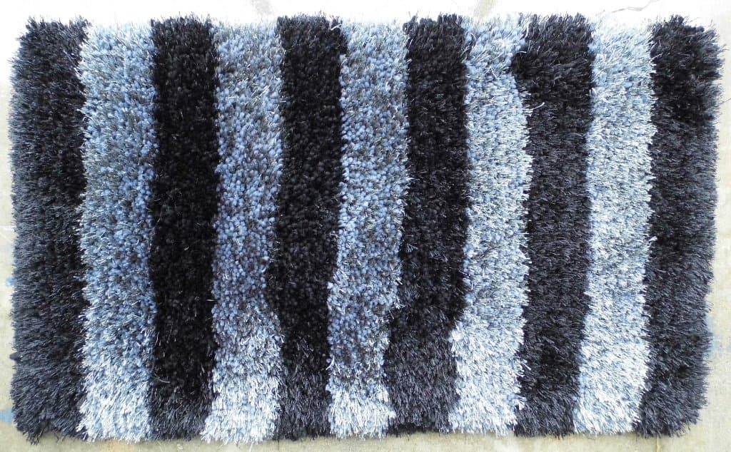 Shag Area Rug 24 Inch x 43 Inch Design Stripes Grey And Black