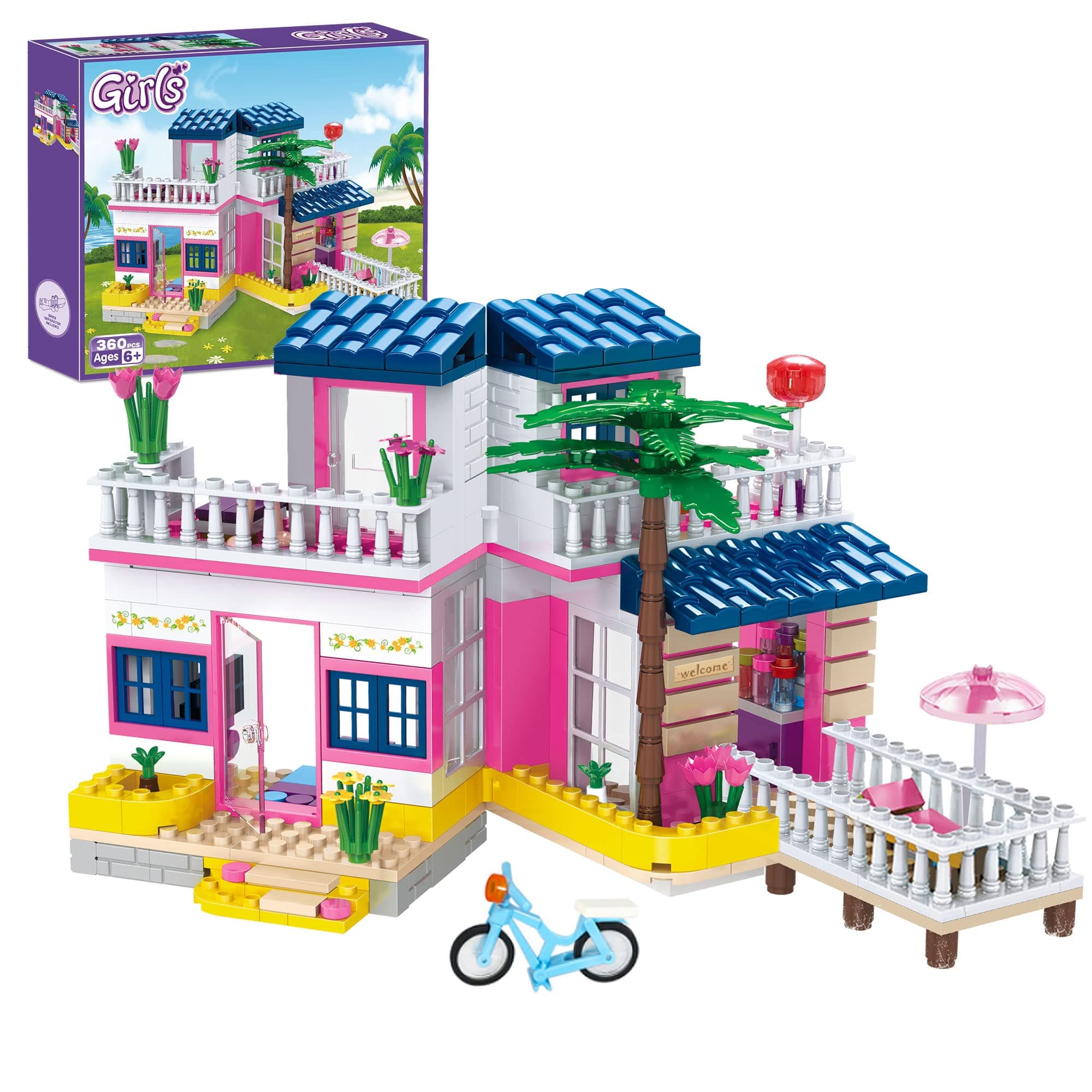 Dream Girls Beach House Building Sets Friends Seaside Villa Building Toys 360 Pieces City Family House Playset Boys Girls Vacation Beach Hut Model Building Kit STEM Toys Gift for Kids Aged 6-12
