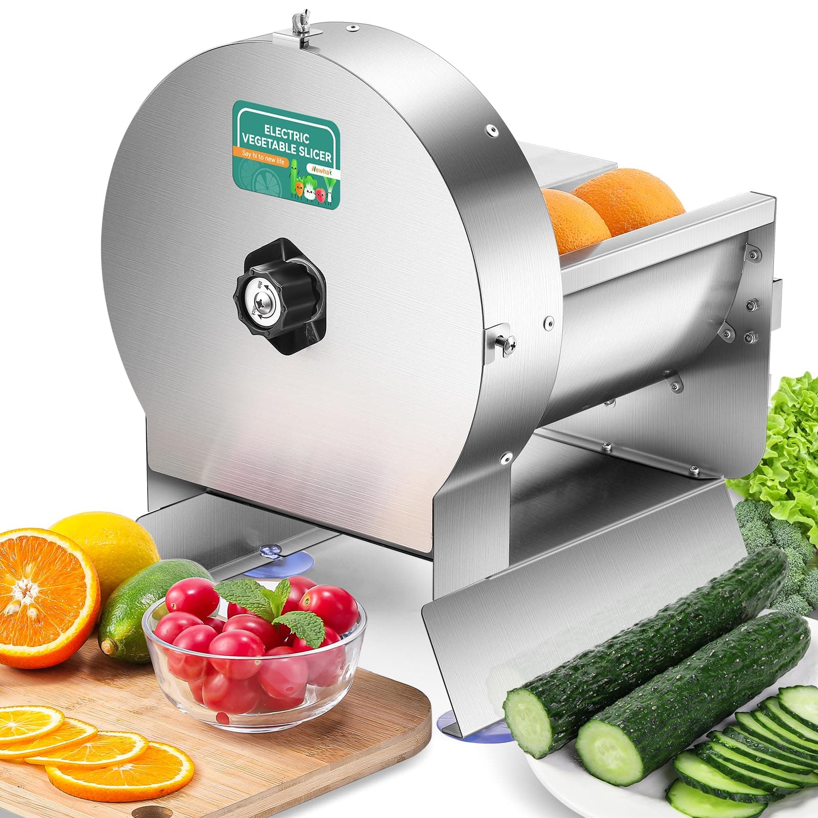 Electric Vegetable Slicer, Commercial Fruit Slicer 0-0.5'' Thickness Adjustable, Stainless Steel with Maual Mode & Complimentary Blades, for Potato Onion Tomato Lemon (110V)