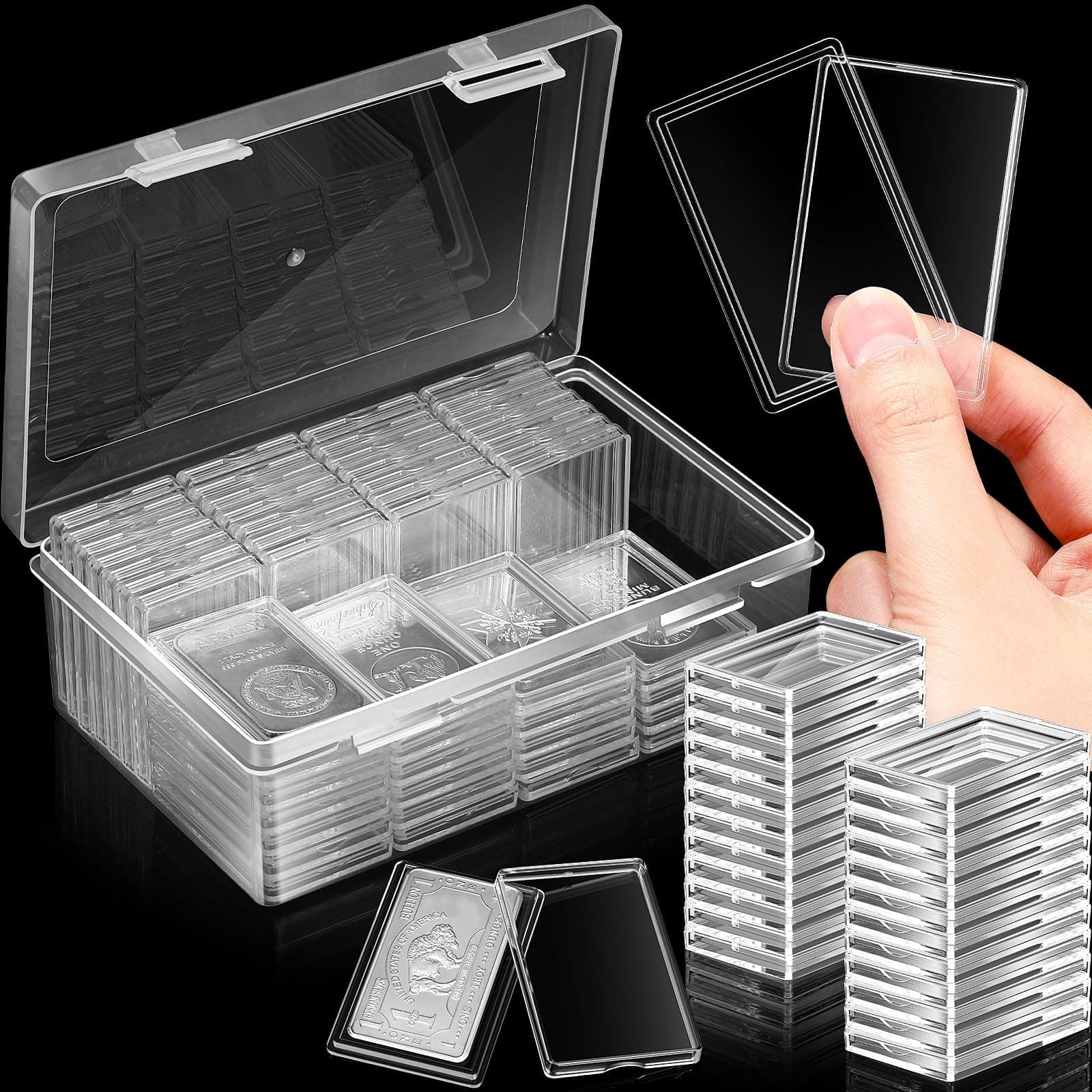 Batiyeer Silver Bar Case Silver Bar Holder Clear 1oz Silver Bar Storage Acrylic Silver Bullion Holders Silver Bar Storage Case and Plastic Storage Organizer Box for 1 oz Silver Bar (100 Pcs)