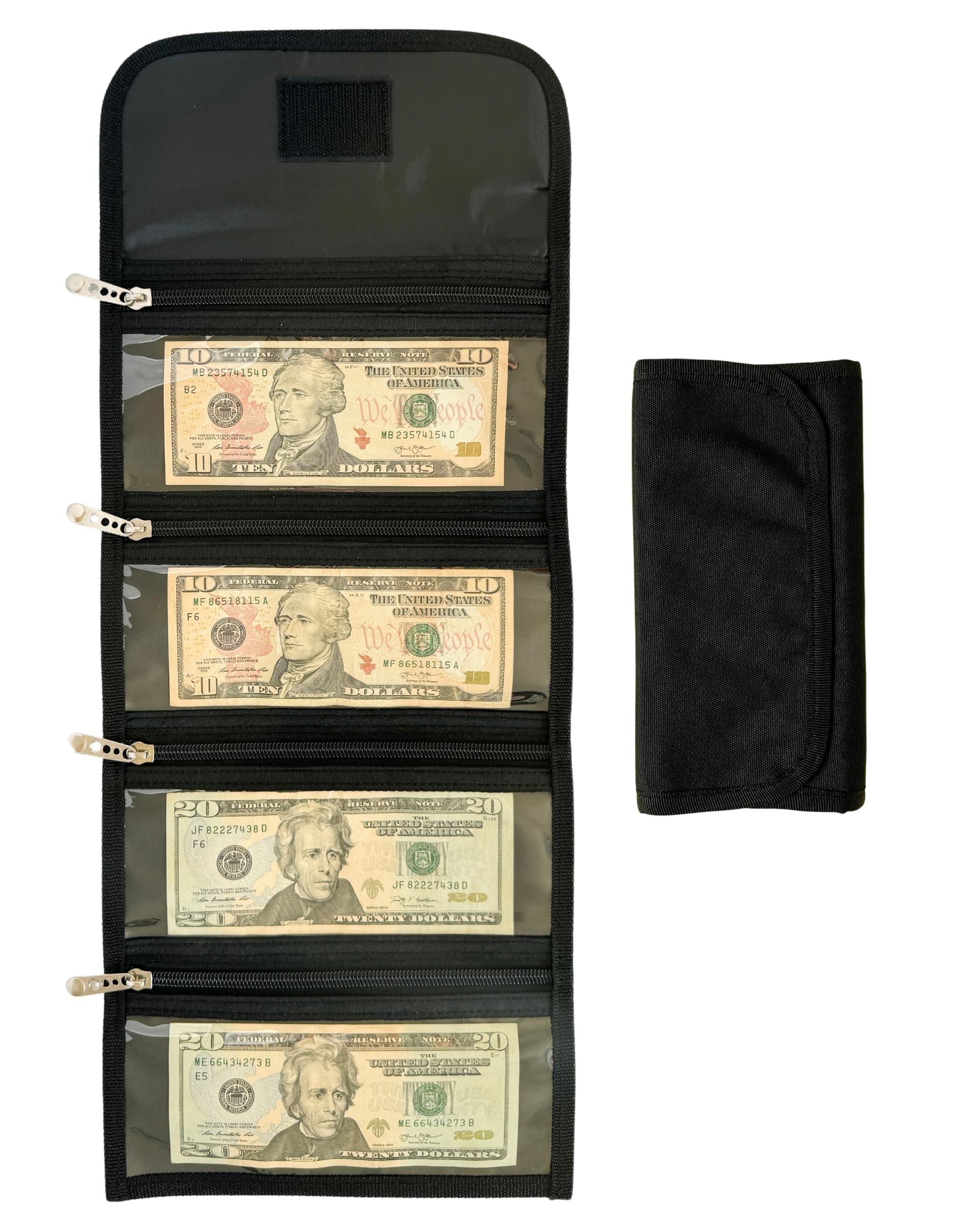 Tidy Pockets Money Organizer For Cash - Money Bag - Money Holder - Cash Organizer - Saving Money Organizer - With 4 Zippered Slots - Helps You Reach Your Savings Goals, Black, One_Size, Black