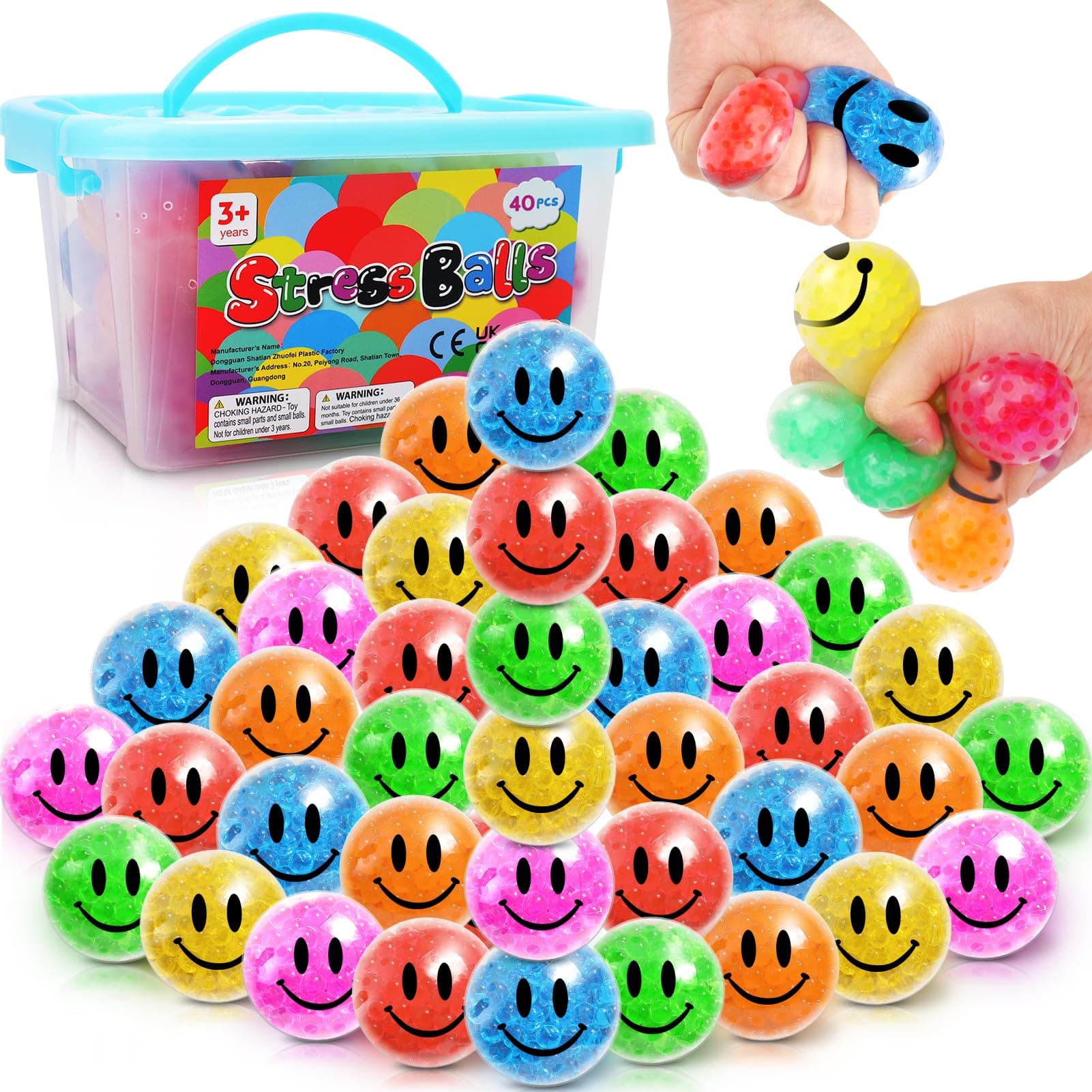 Squishy Stress Balls Fidget Toys: 40 Pack Stress Relief Balls Set - Smile Squishy Balls for Adults with ADHD, Autism - Fidget Stress Balls Bulk, Classroom Prizes, Goodie Bag Stuffers