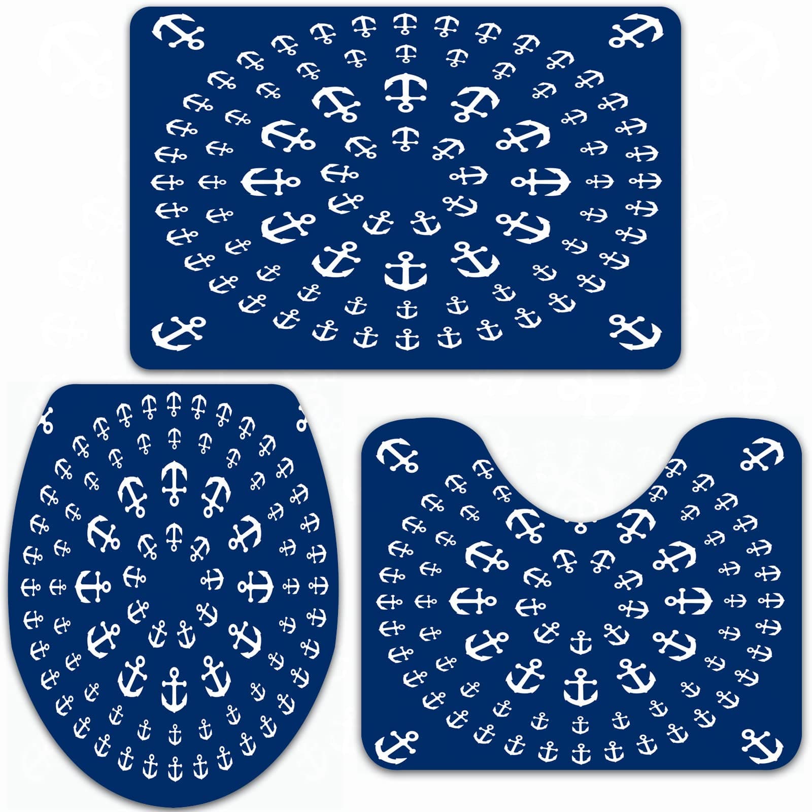 URSOPET Bathroom Set, Rugs Sets 3 Piece,Nautical Anchor Mandala Zentable,Anti-Slip Mats and Sets, Absorbent Bath Mat for Tub, Shower, Room, Kitchen