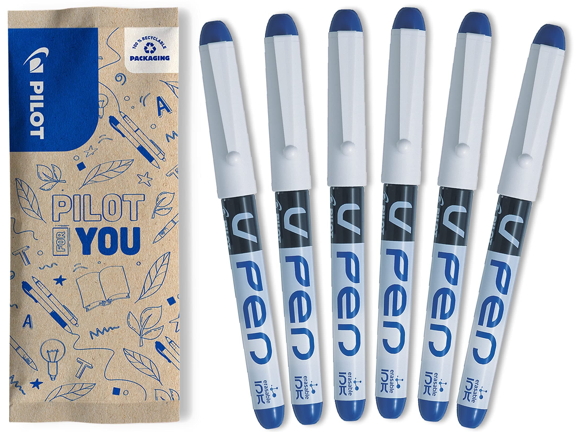 Pilot Vpen Disposable Fountain Pen - Blue (Pack of 6) FLW538929