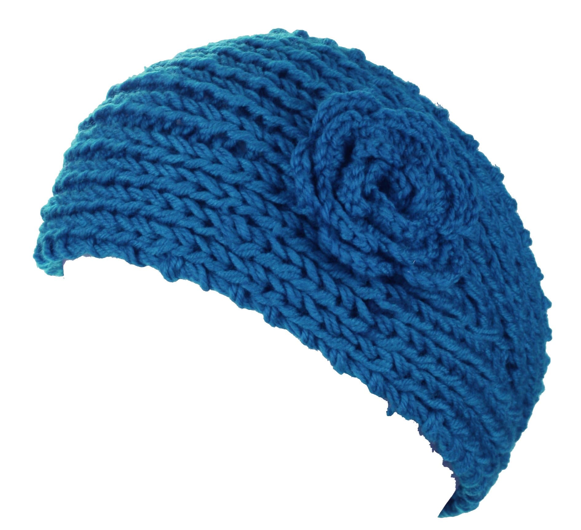 Dry77 Knitted Flower Headband Hat for Women, Sky Blue, 17.50" x 4"