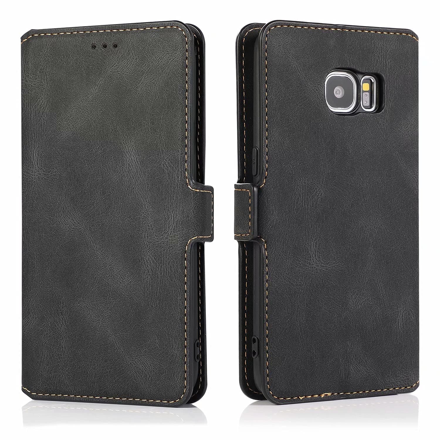 Leather Case for Samsung Galaxy S7 Edge Wallet Cover With card slot Bracket Protective Case - Black