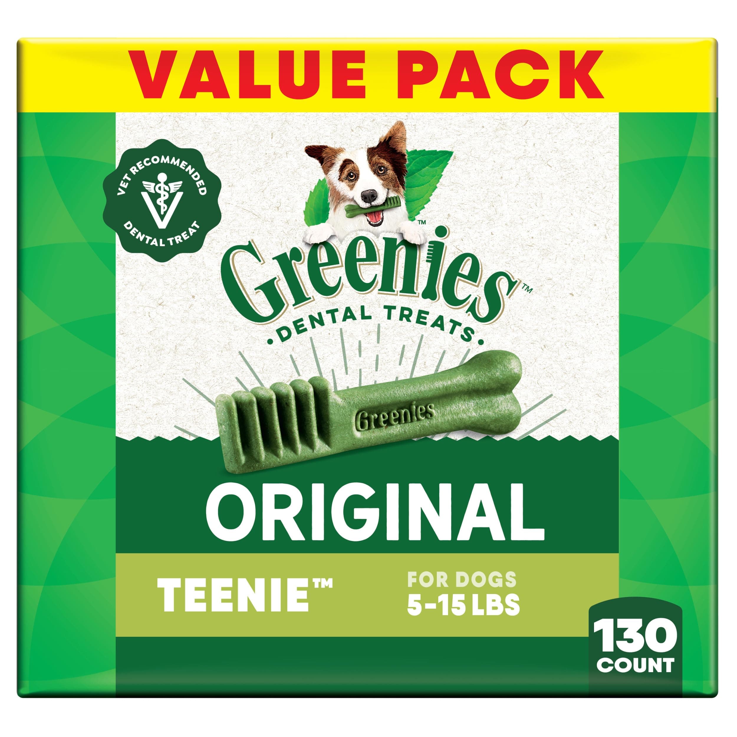 GREENIES Original TEENIE Natural Dog Dental Care Chews Oral Health Dog Treats, 36 oz. Pack (130 Treats)