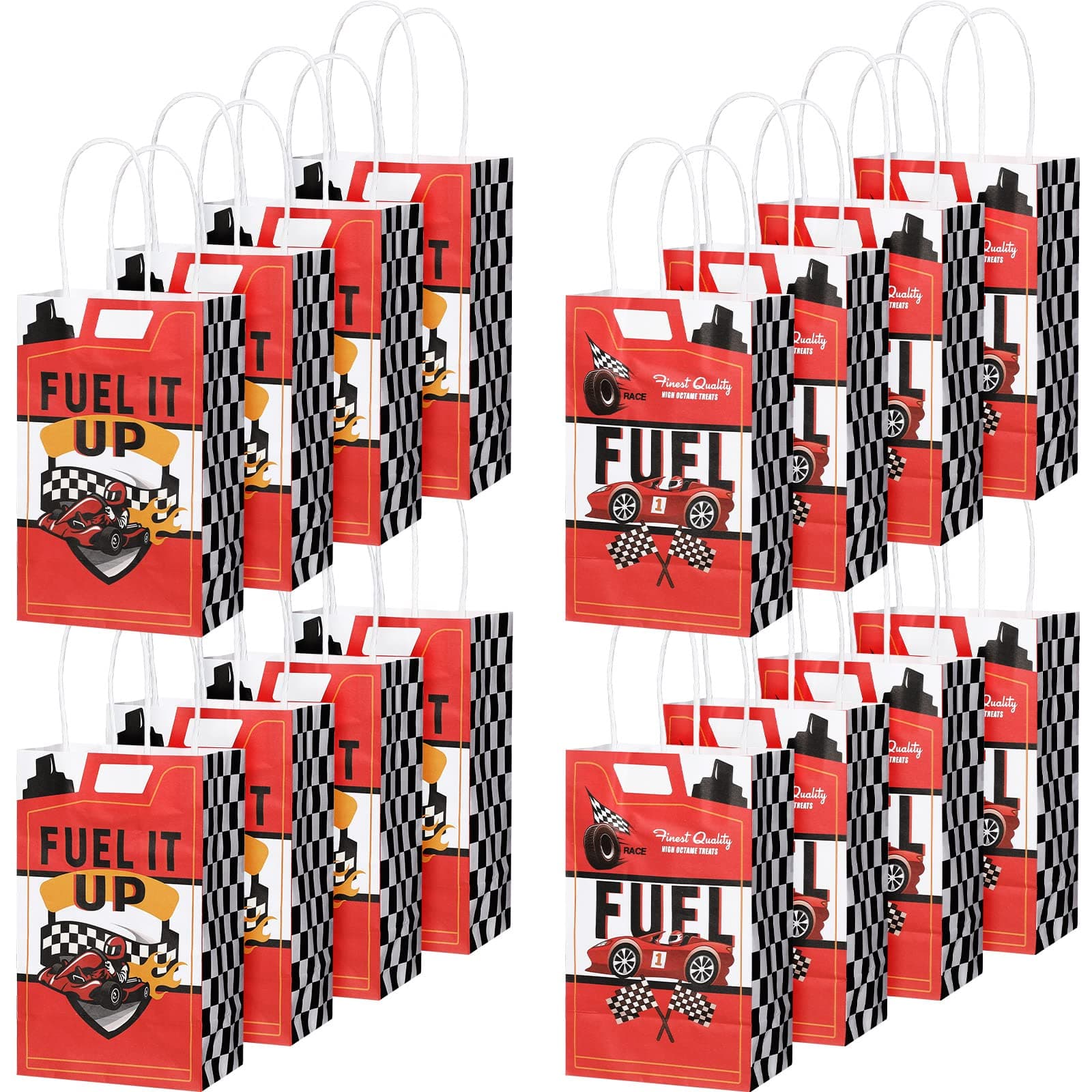 Pajean Race Car Fuel Treat Bags Racing Car Party Favor Decorations Goodie Wrap Paper Bags Boxes with Handles for Birthday Baby Shower Supplies Gifts(16 Pcs)