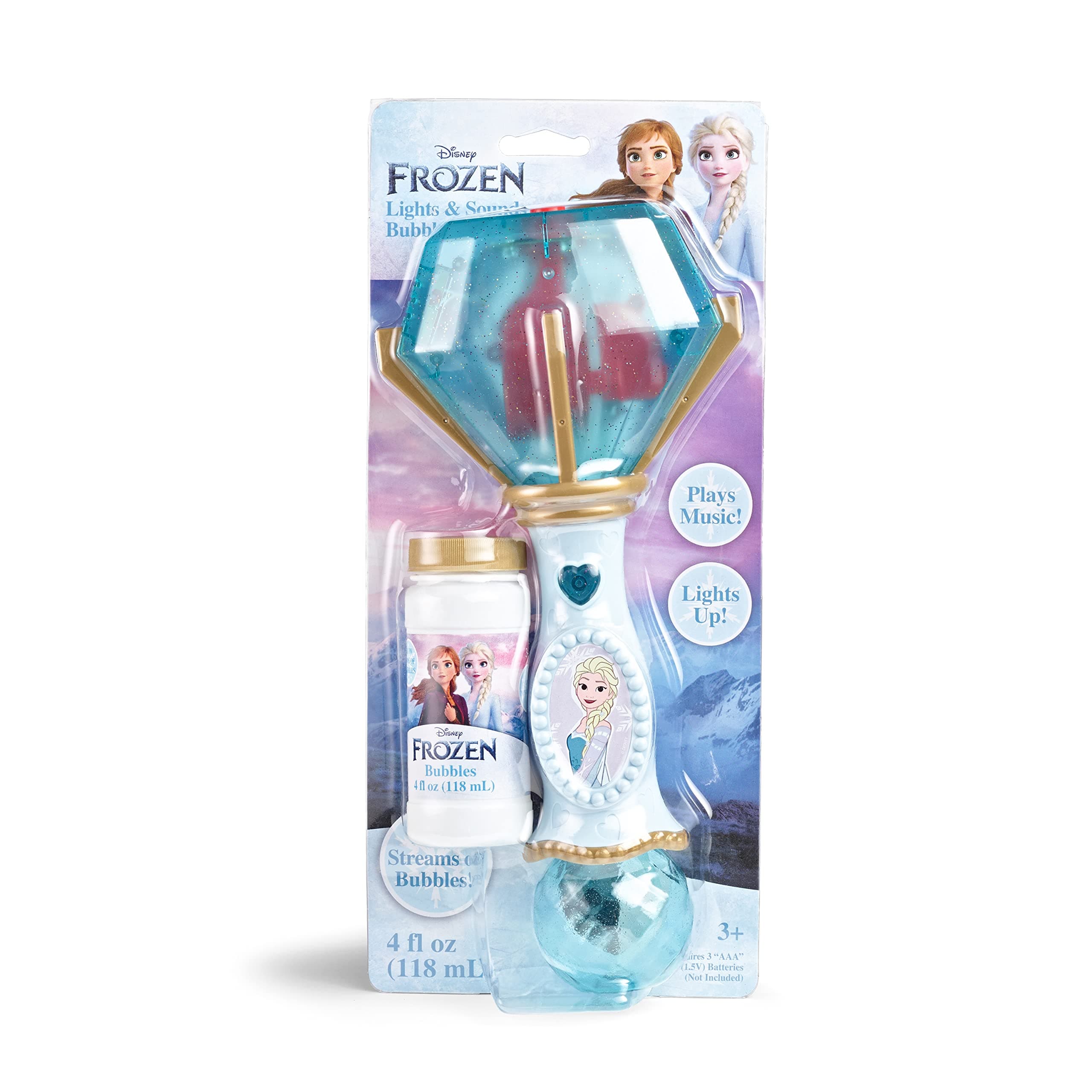 Little Kids Disney Frozen Elsa Light and Sound Musical Bubble Wand, Includes Bubble Solution (20513)