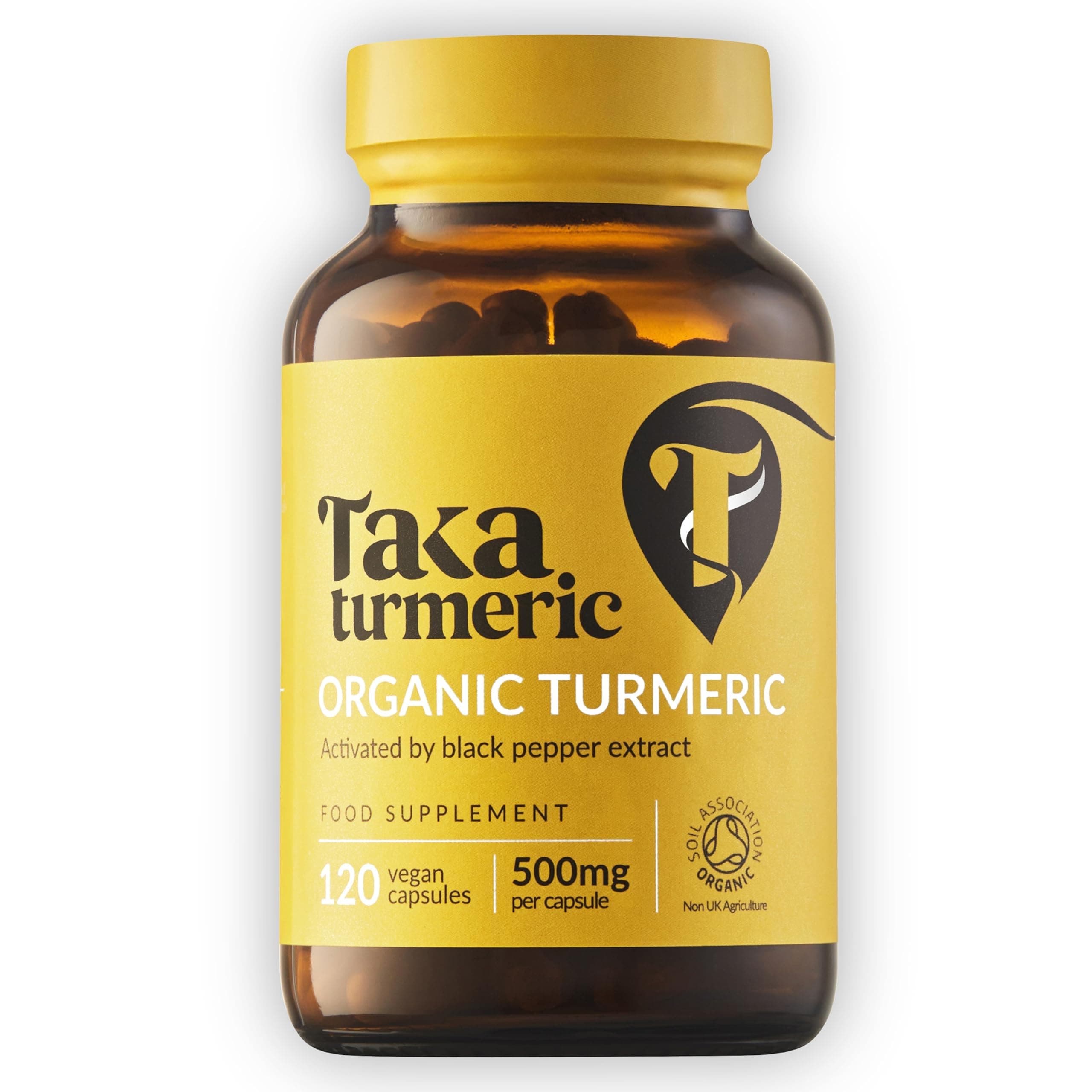 Taka Turmeric, 120 Caps Organic Turmeric with Black Pepper Extract Tumeric Curcumin Supplement, High Strength Tumeric Capsules with Curcumin and Black Pepper, Vegan, Recyclable Packaging