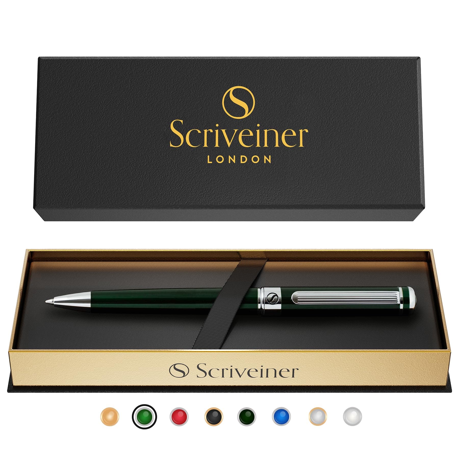 Scriveiner Ballpoint Pen - Luxury Pen Dark English Green, Chrome Finish, Schmidt Black Refill, Best Gift Set for Men and Women, Professional, Director, Office, Design Pen