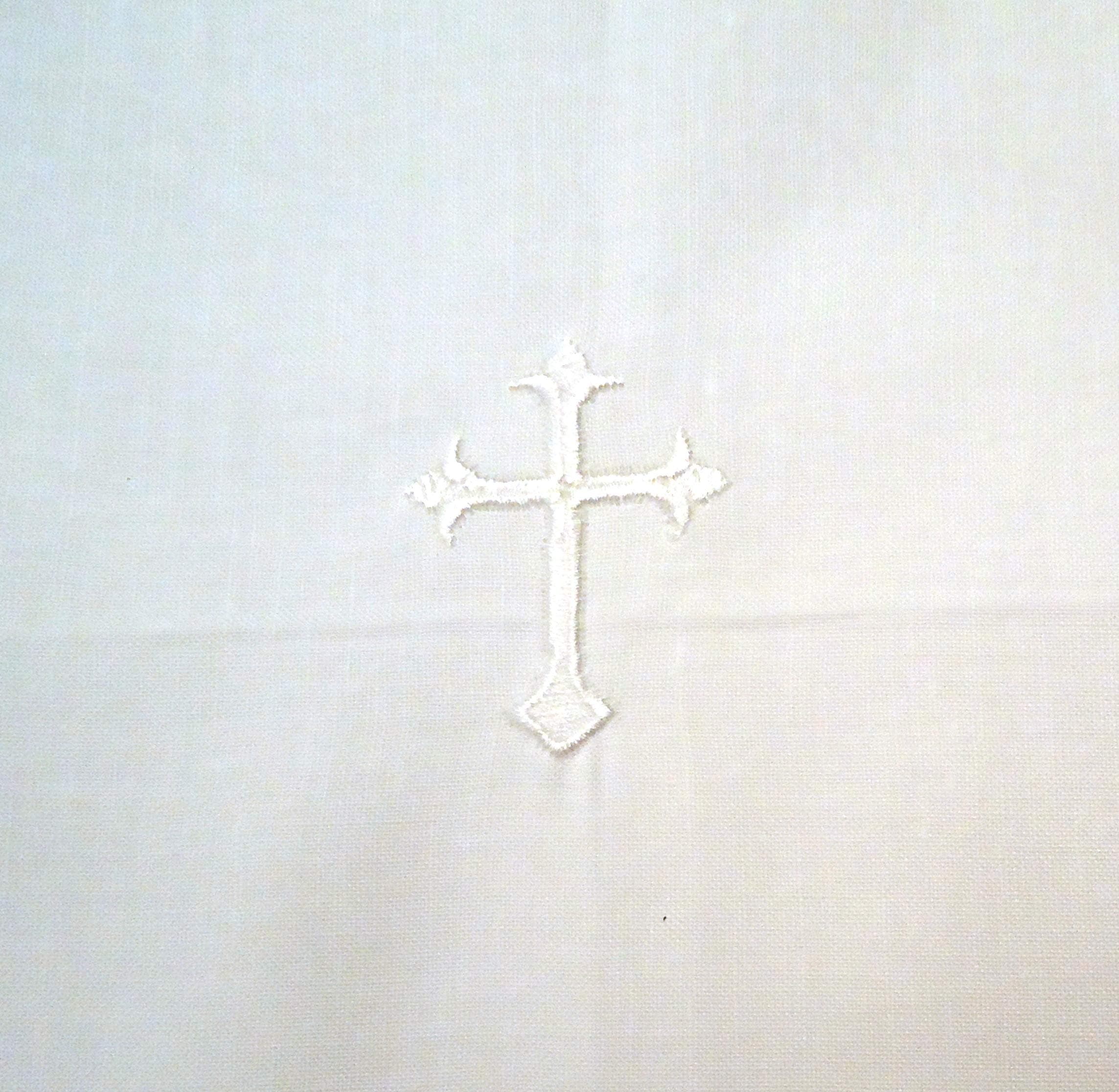 Integrity Designs White Linen Altar Cloth White Cross Embroidery 18 inches Square
