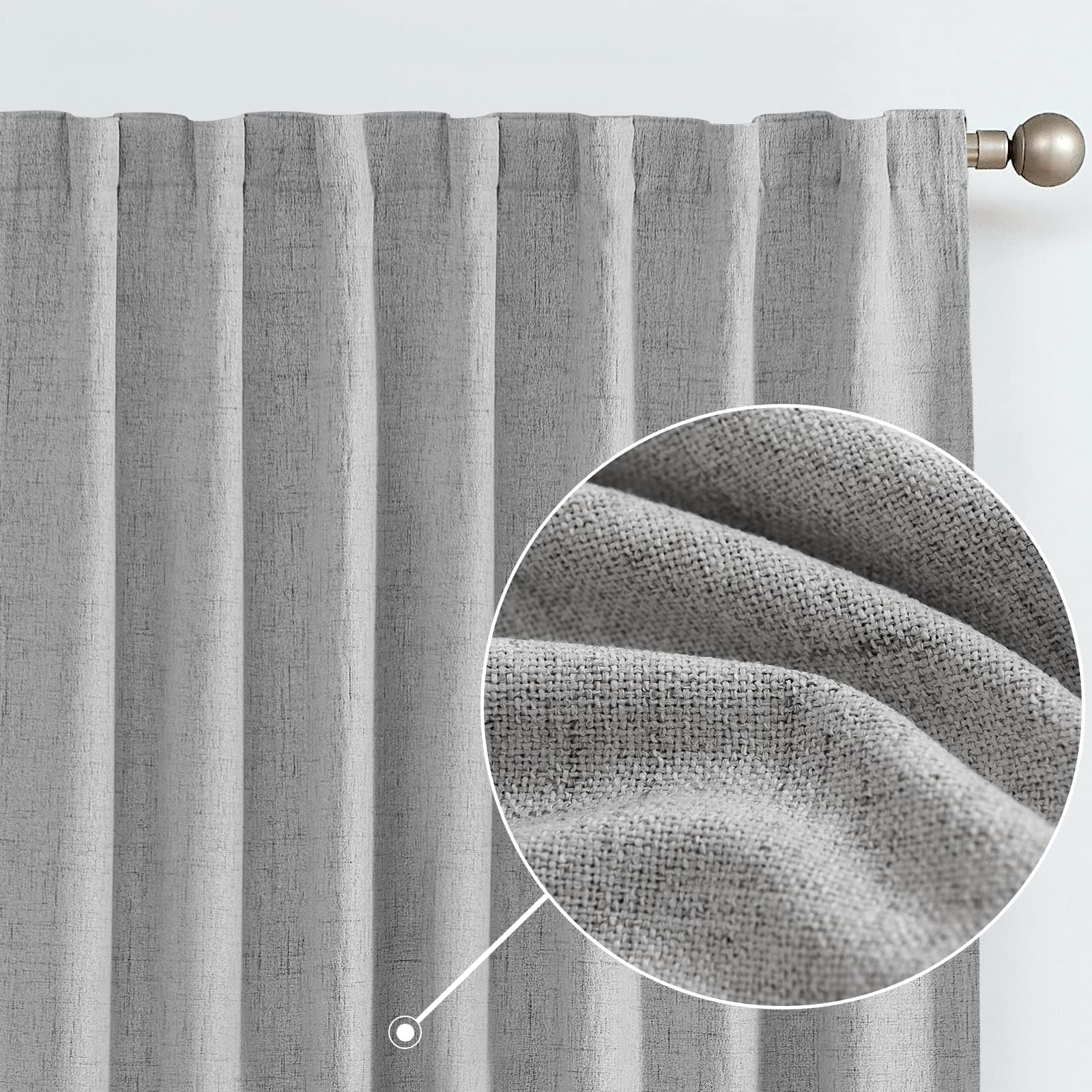Topick Blackout Thermal Insulated Curtains Back Tab for Bedroom Living Room Linen Textured Drapes Heavy Duty Room Darkening Curtains Rod Pocket 96 inch Long 2 Panels Grey