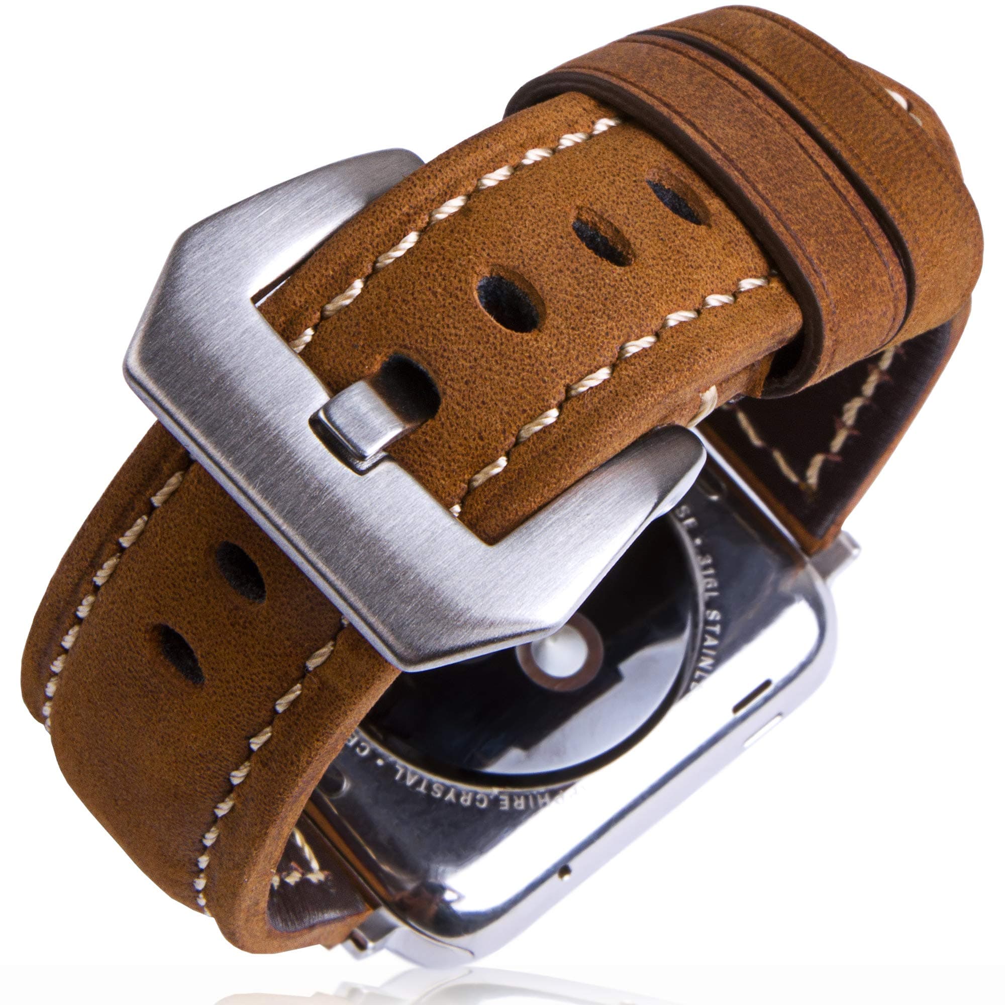 SwizzClub Compatible Apple Watch Band Leather 42mm 44mm - Iwatch Band 44mm 42mm Series 4/3/2 - for Apple Watch Band Strap - Iwatch Strap - Apple Watch Band Brown Leather - Iwatch Bands for Women Men