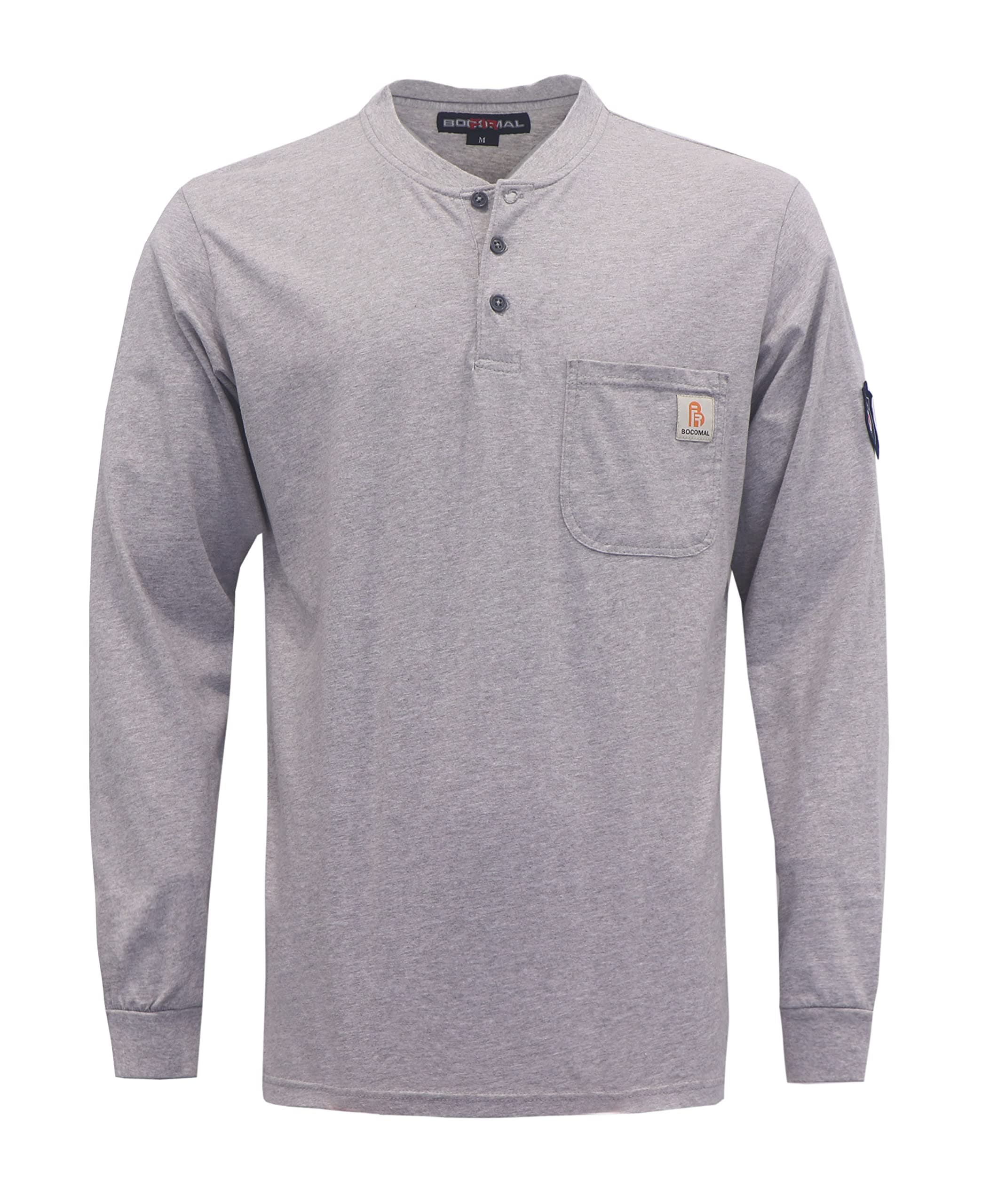 FR Shirts Flame Resistant Shirt 5.5oz 100% Cotton Light Weight CAT2 Fire Retardant Henley Shirts, Heather Grey, XL