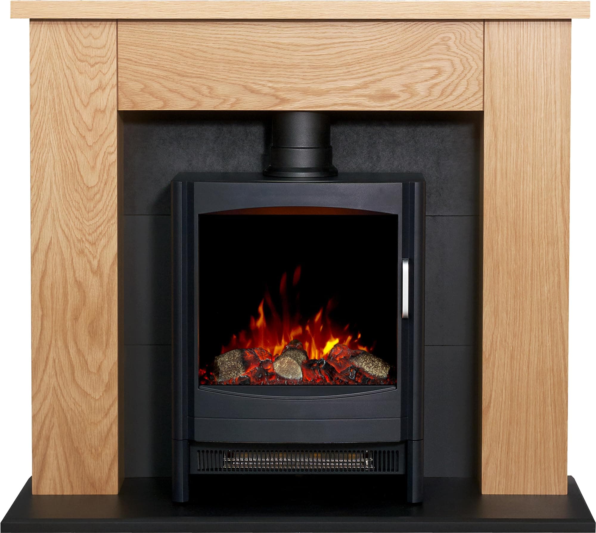 Adam Chester Stove Fireplace in Oak & Black with Sureflame Keston Electric Stove in Black, 39 Inch