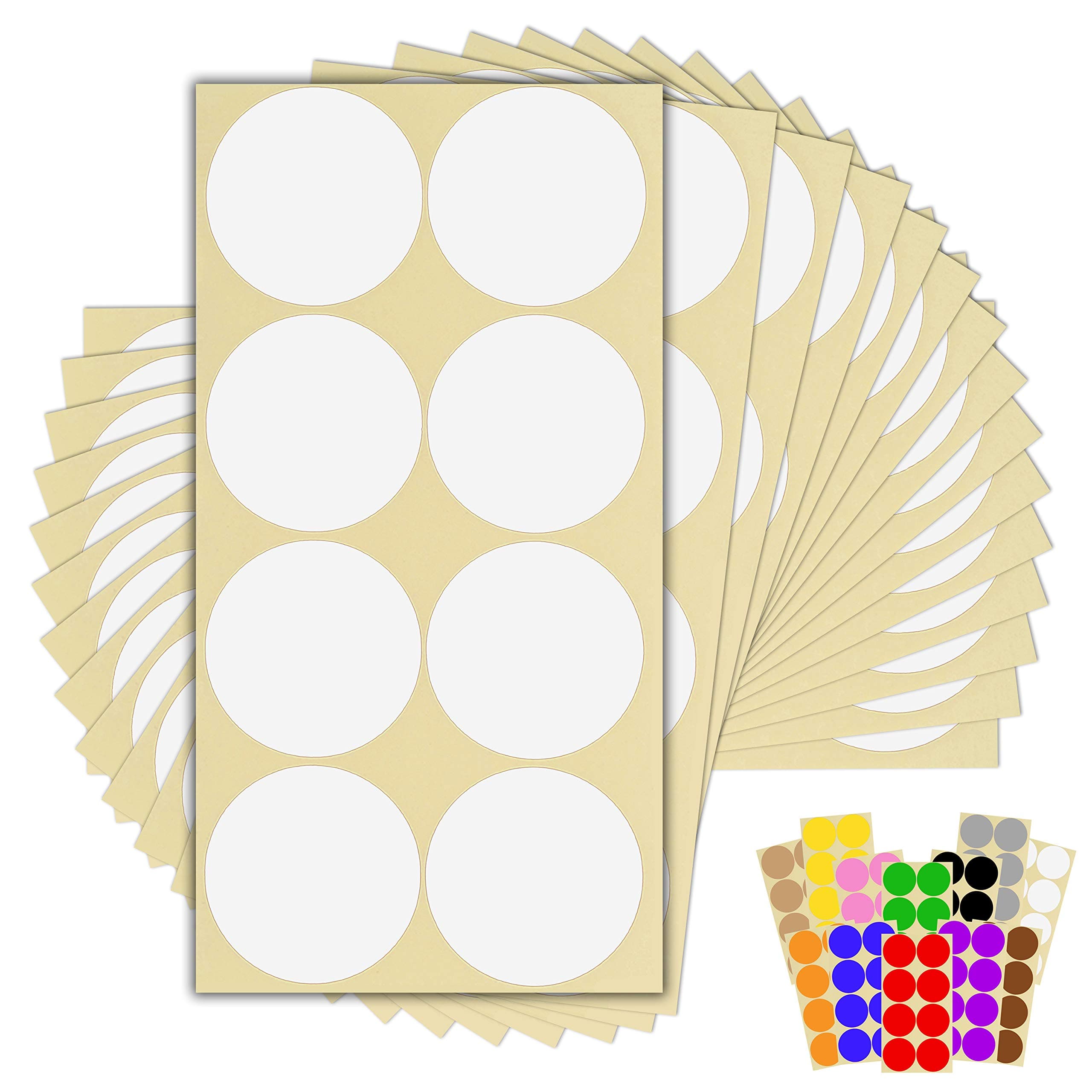 120 x White Sticky Dots - 50mm 2 Inch - Round Colour Coding Dot Stickers - 15 Sheets