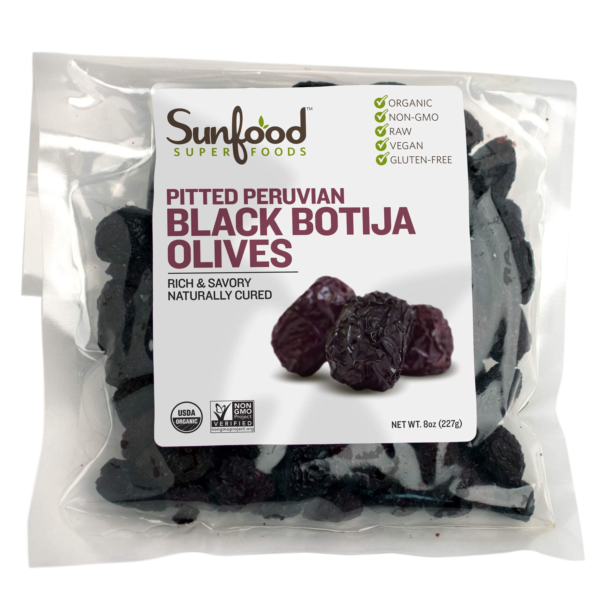 SunFood Organic Black Peruvian Botija Olives Pitted -8 oz
