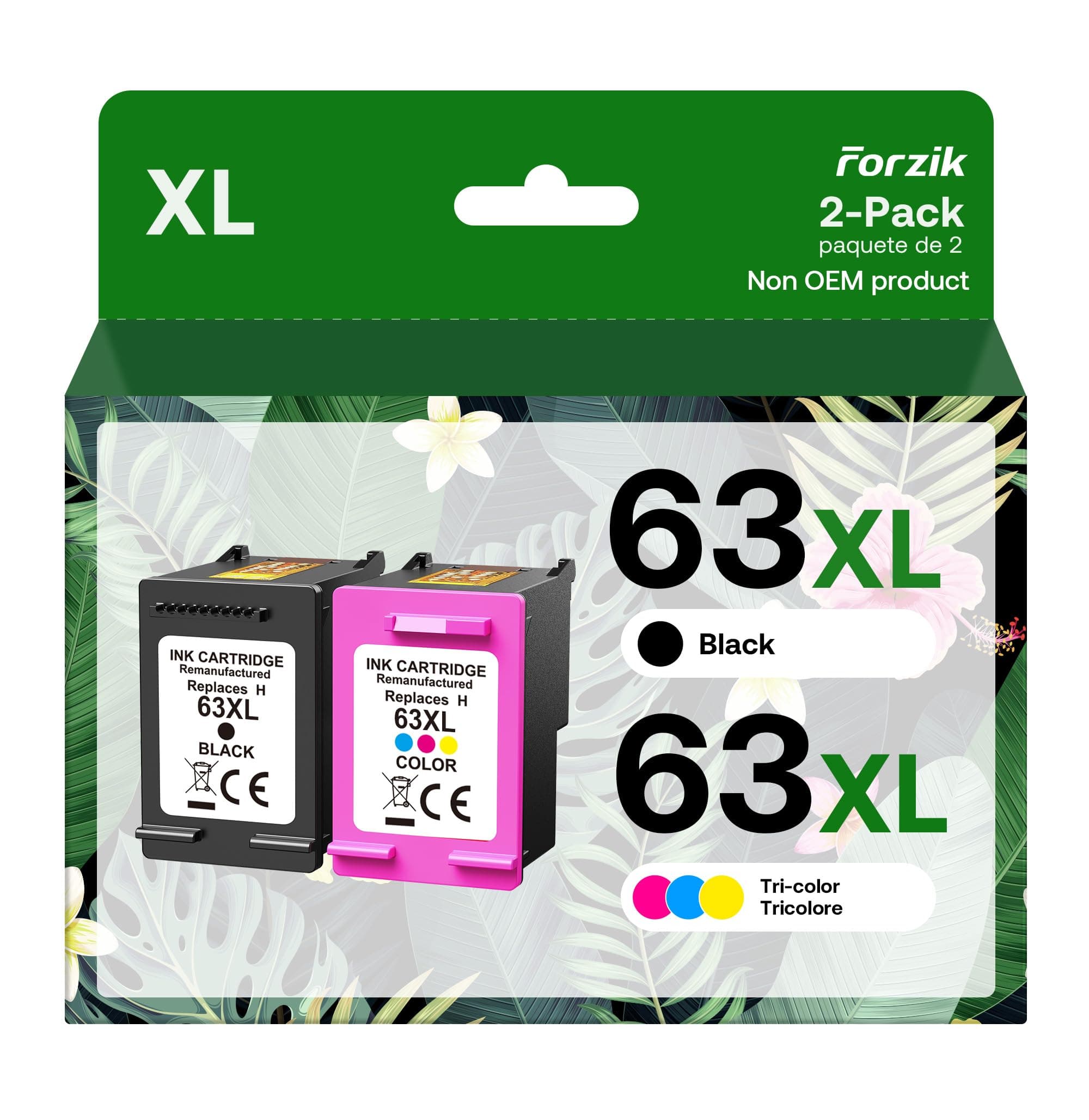 Remanufactured 63XL Ink Cartridge Replacement for HP OfficeJet 3830 4650 4652 5255 Envy 4520 5540 DeskJet 1110 2130, Black, Tri-Color, 2-Pack