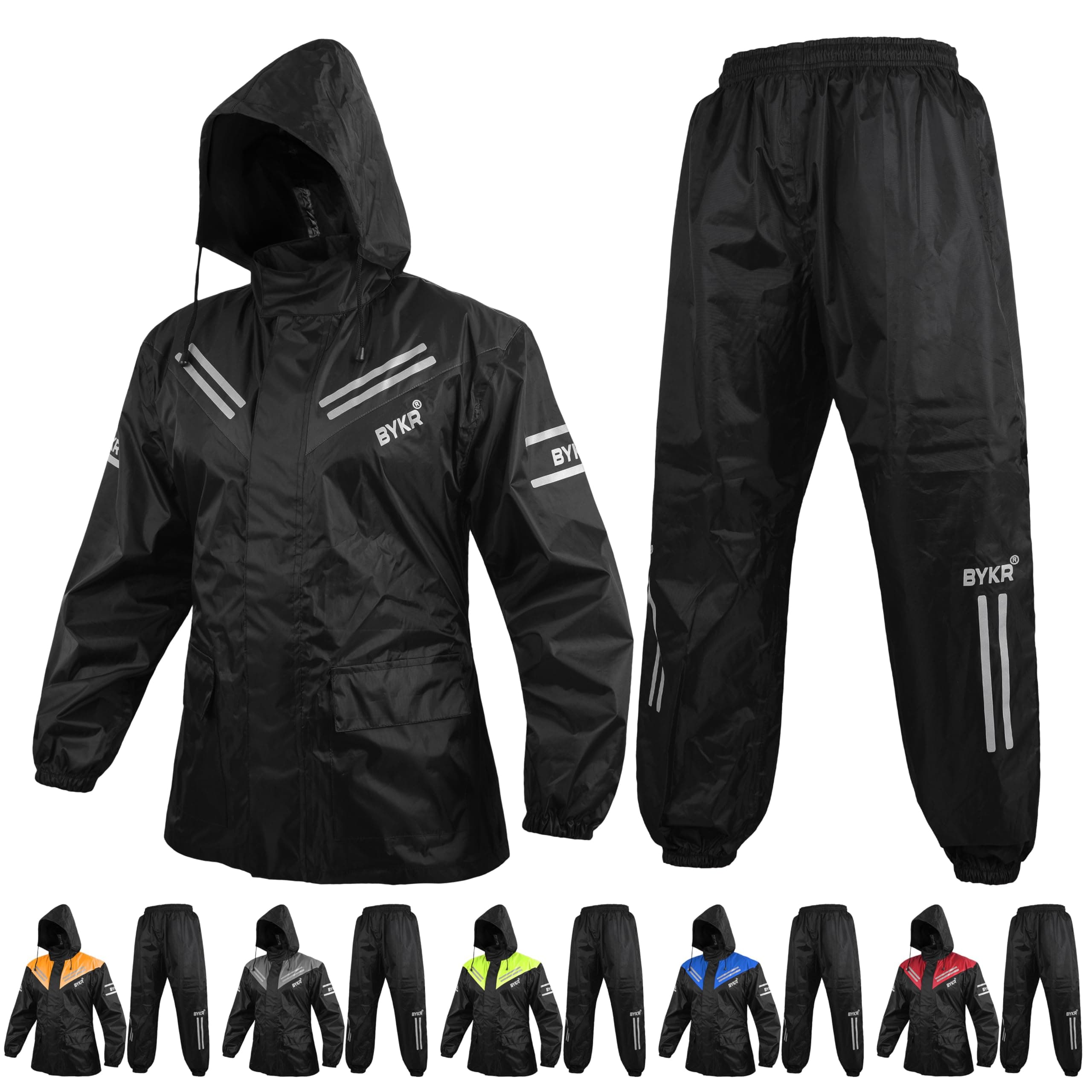 BYKR Waterproof Outdoors Motorcycle Rain Suits for Men & Women Cycling 2-Piece Breathable & Windproof Wet Weather Protection