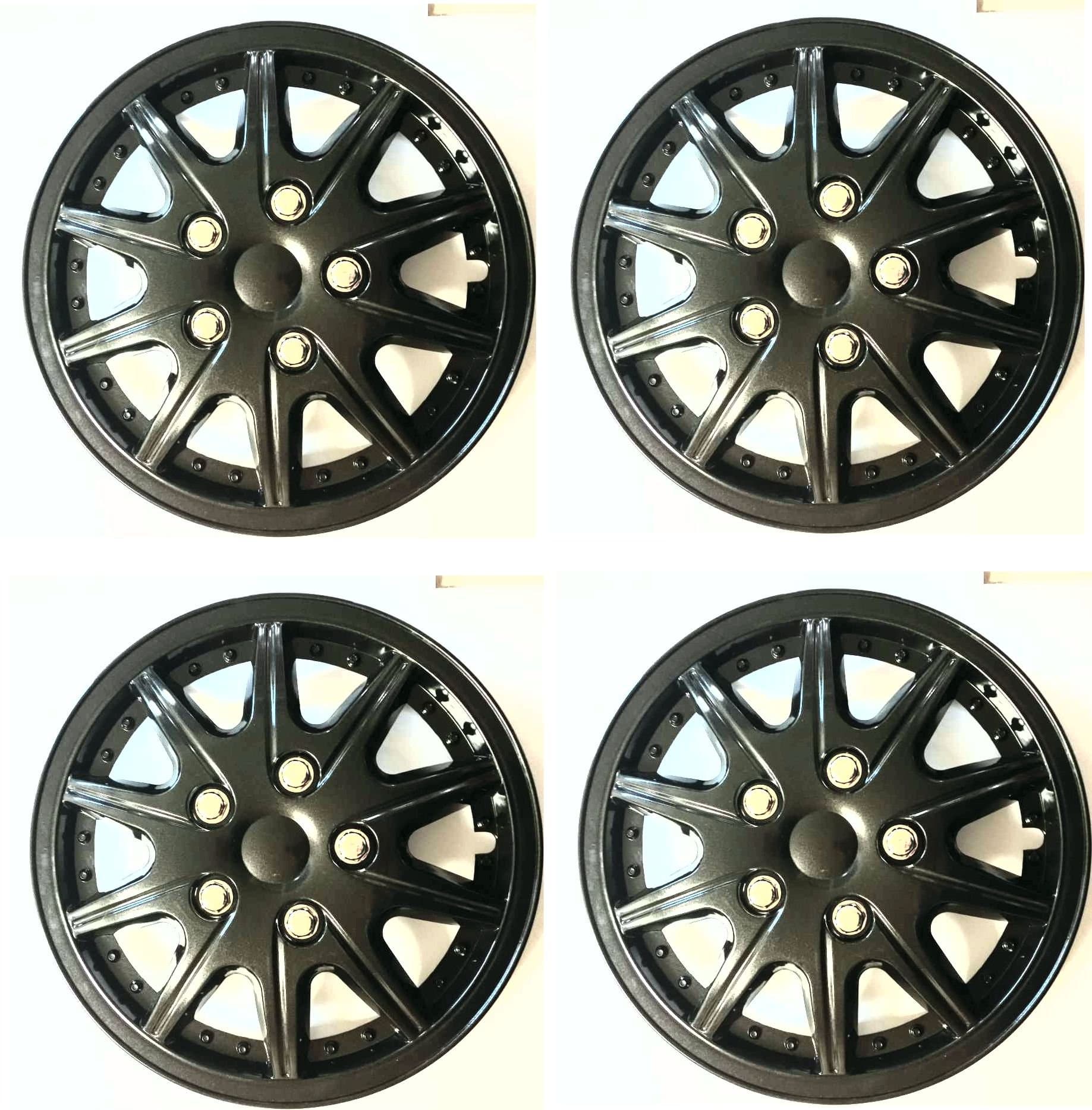 XtremeAuto® Black Wheel car Hub Trims Cover Set of 4 Complete with Ties, Valve caps & Sticker (13 INCH)