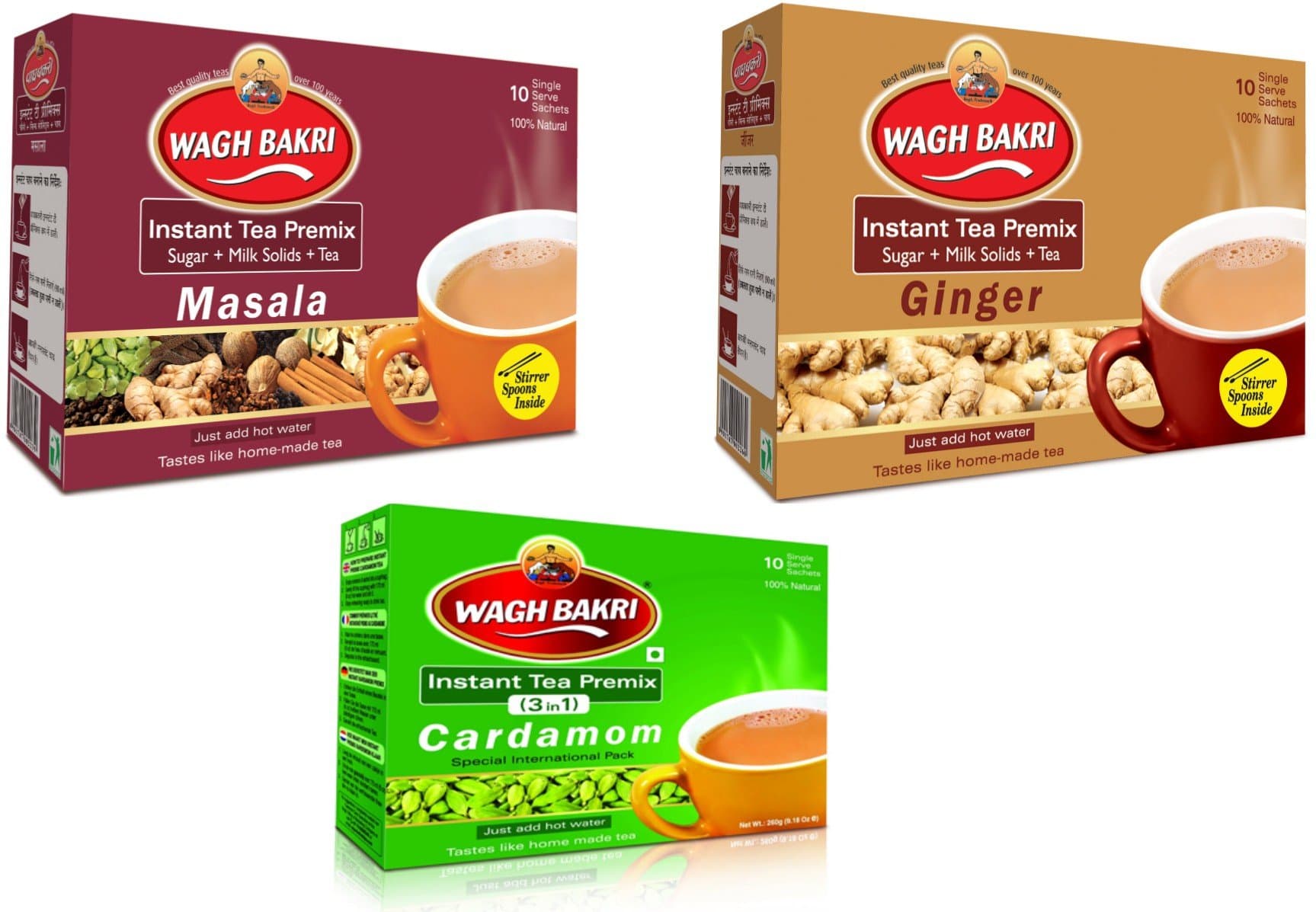 Wagh Bakri Instant Tea Premix Elaichiginger & Masala Combo Pack