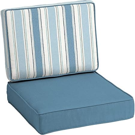 Arden Selections ProFoam Essentials Outdoor Deep Seating Cushion Set, 24 x 24, Foam Cushion with Fabric Cover 24 x 24, French Blue Linen Stripe