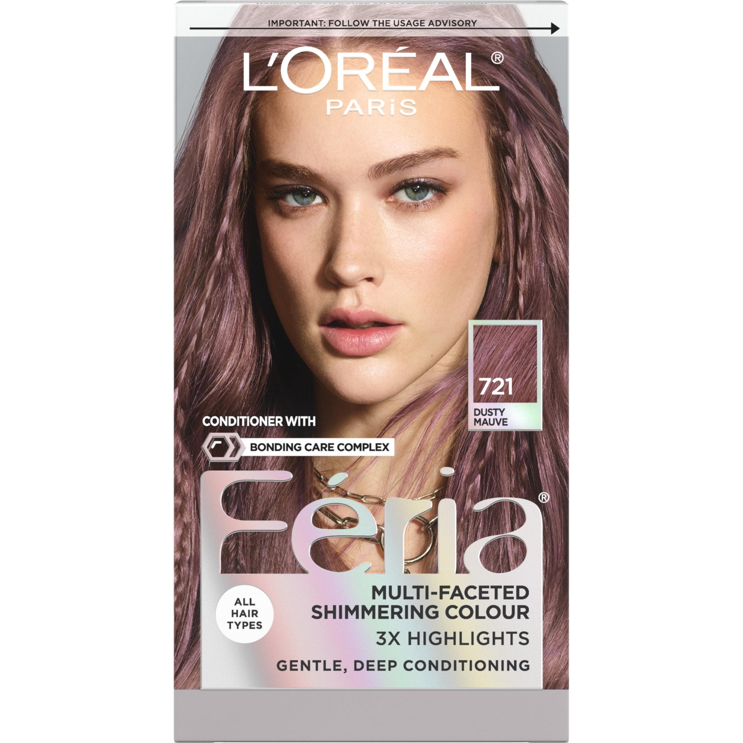 Feria Multi-Faceted Shimmering Permanent Hair Color, 721 Dusty Mauve, Pack of 1 Hair Dye Kit