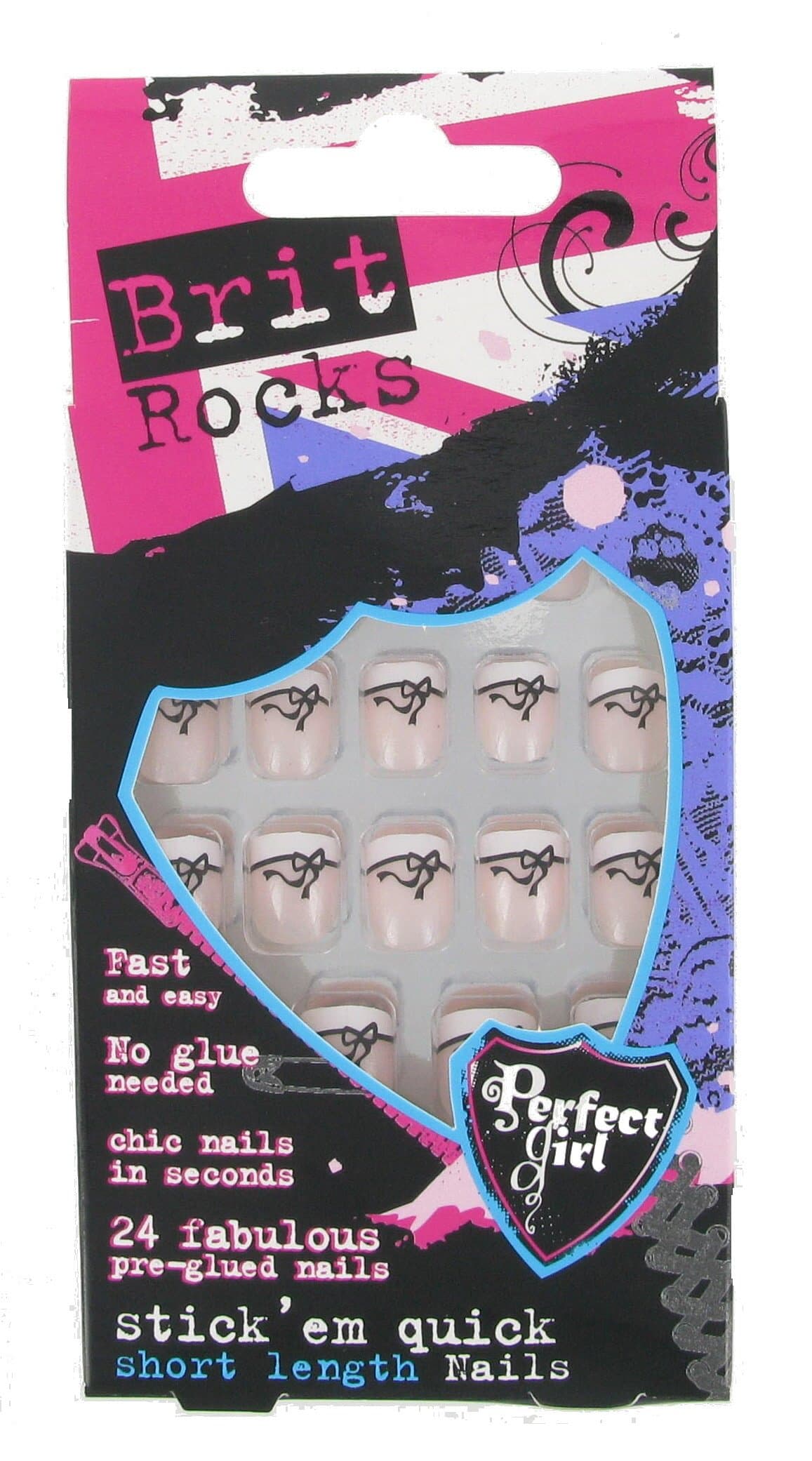 Perfect Girl Brit Rocks Bow Petite Stick'em Quick False Nails