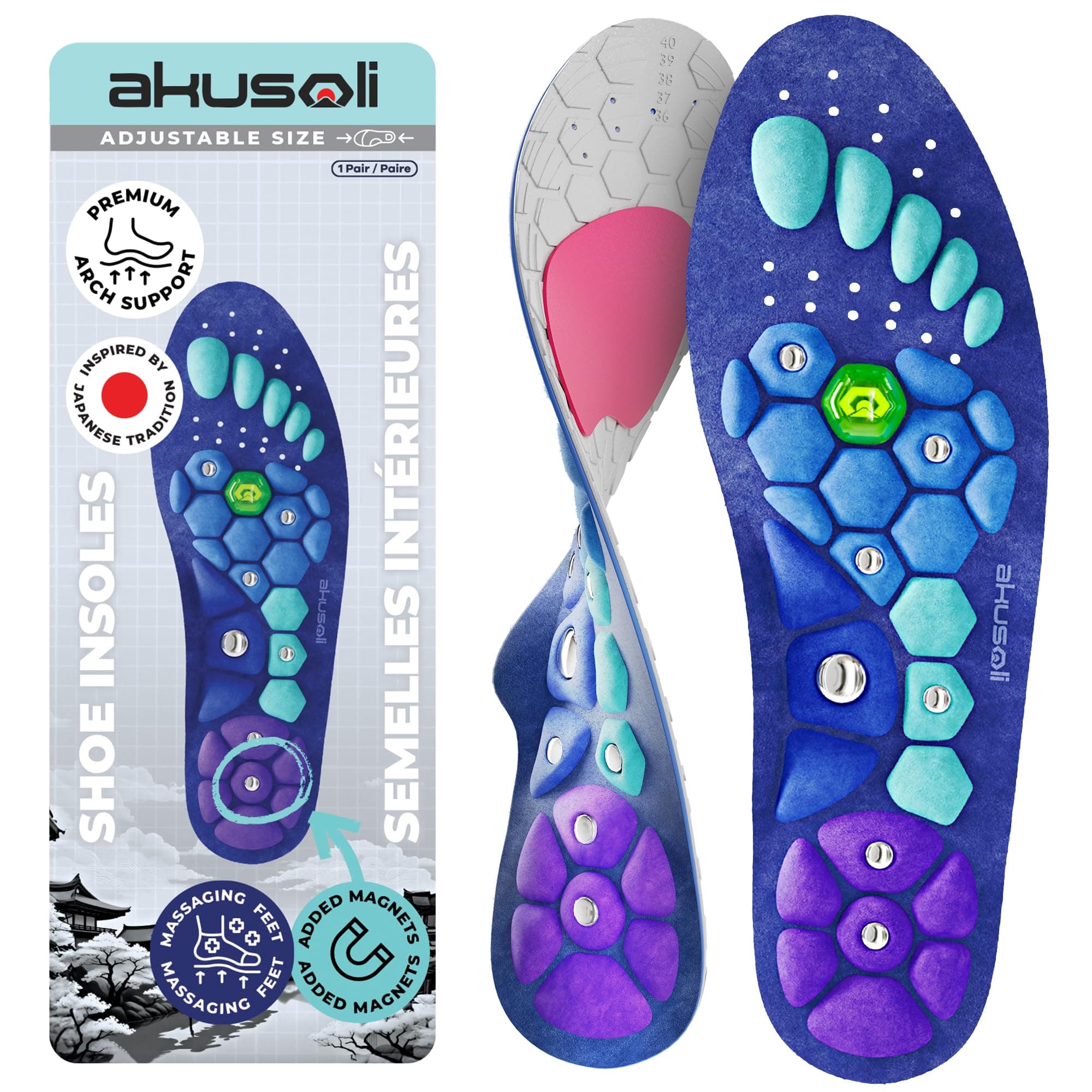 Akusoli Comfort Insoles Men Women Arch Support, Shoe Insoles for Work Shoes to Relieve Plantar Fasciitis, Flat Foot and Distributes Foot Pressure EU42-47 (30 cm)