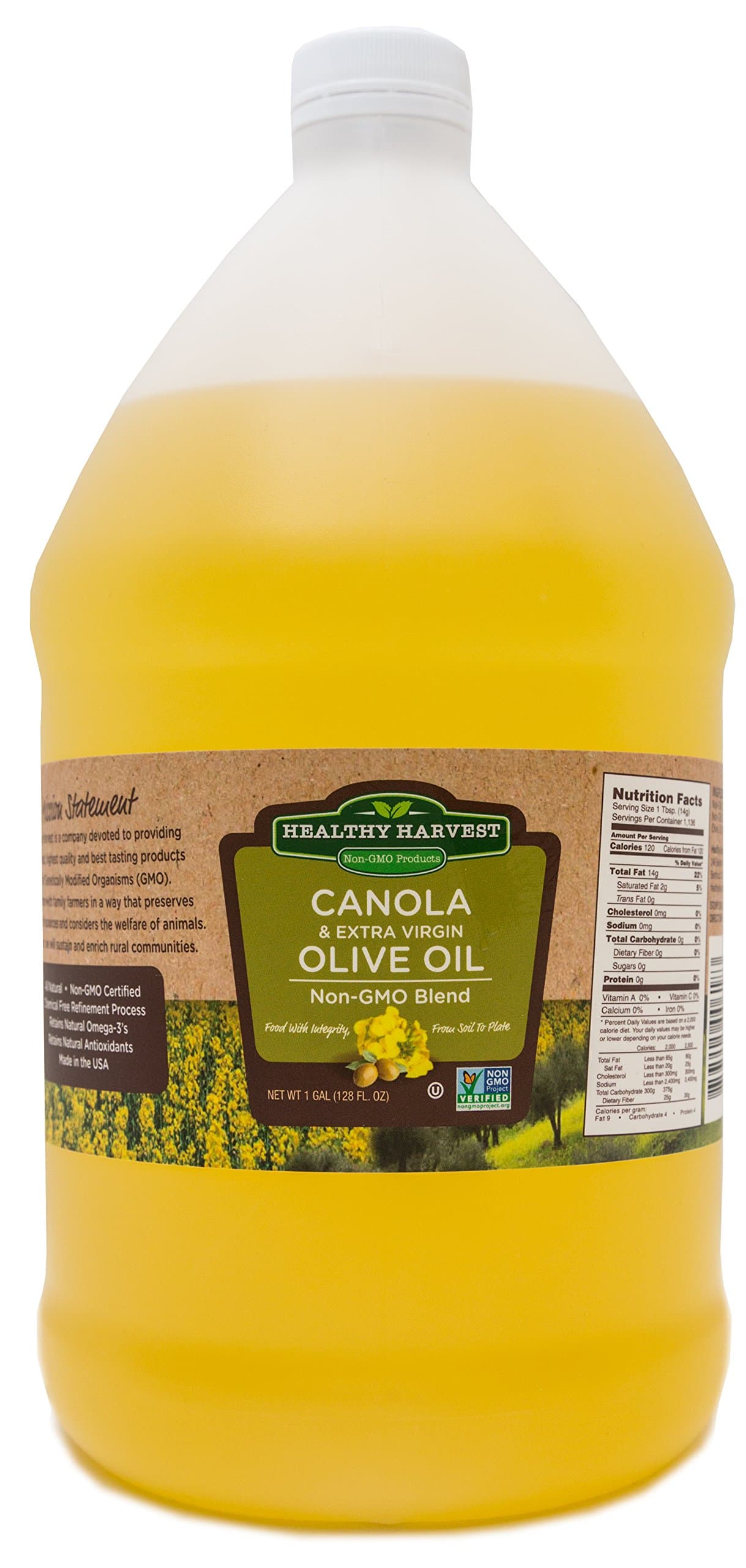 Healthy Harvest Canola and Extra Virgin Olive Oil Blend - Non-GMO Certified with Antioxidents and Omega-3s {One Gallon - 128oz.}